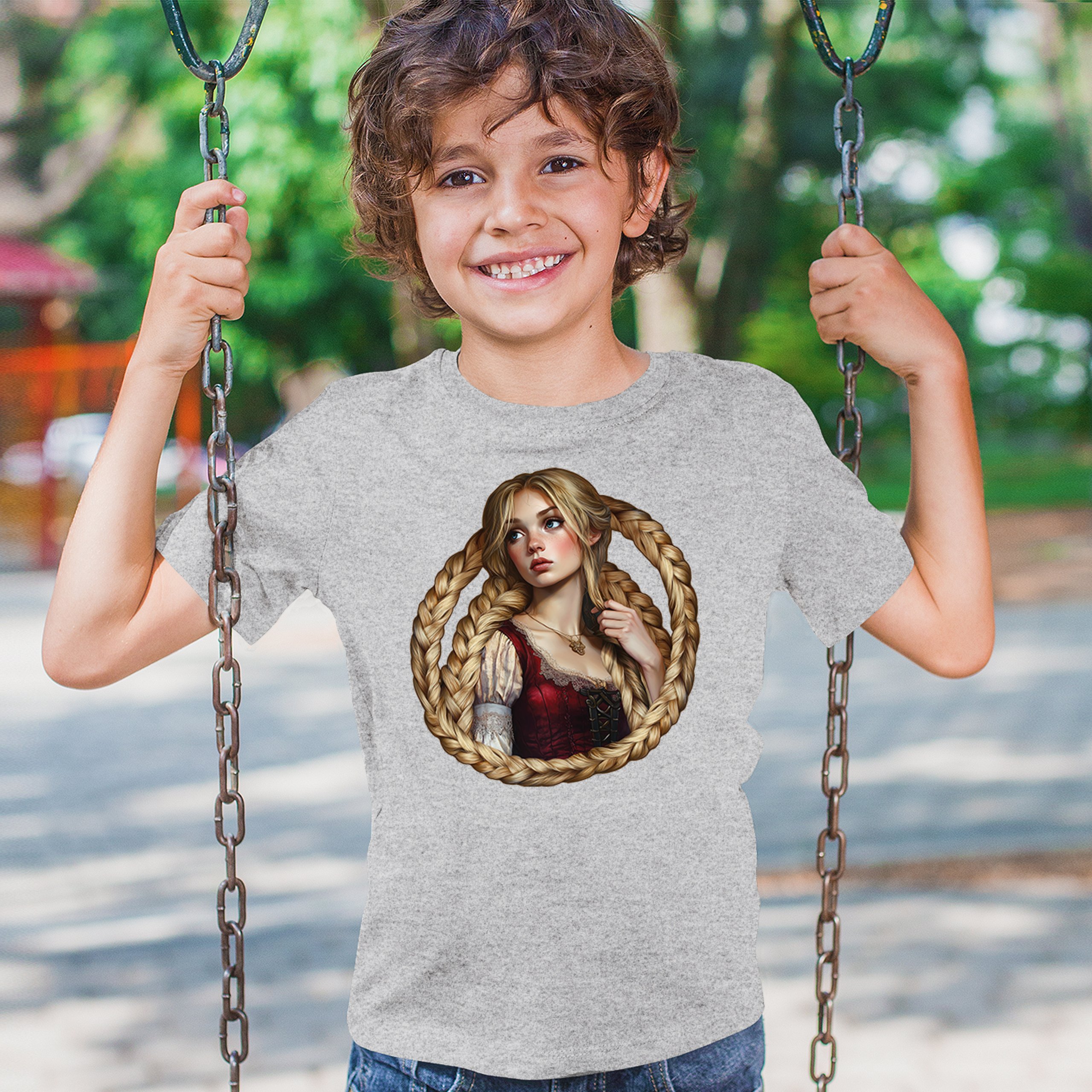 Storybook Rapunzel Youth T-shirt Fairytale Blonde Hair Fantasy Princess Kids - Picture 12 of 50