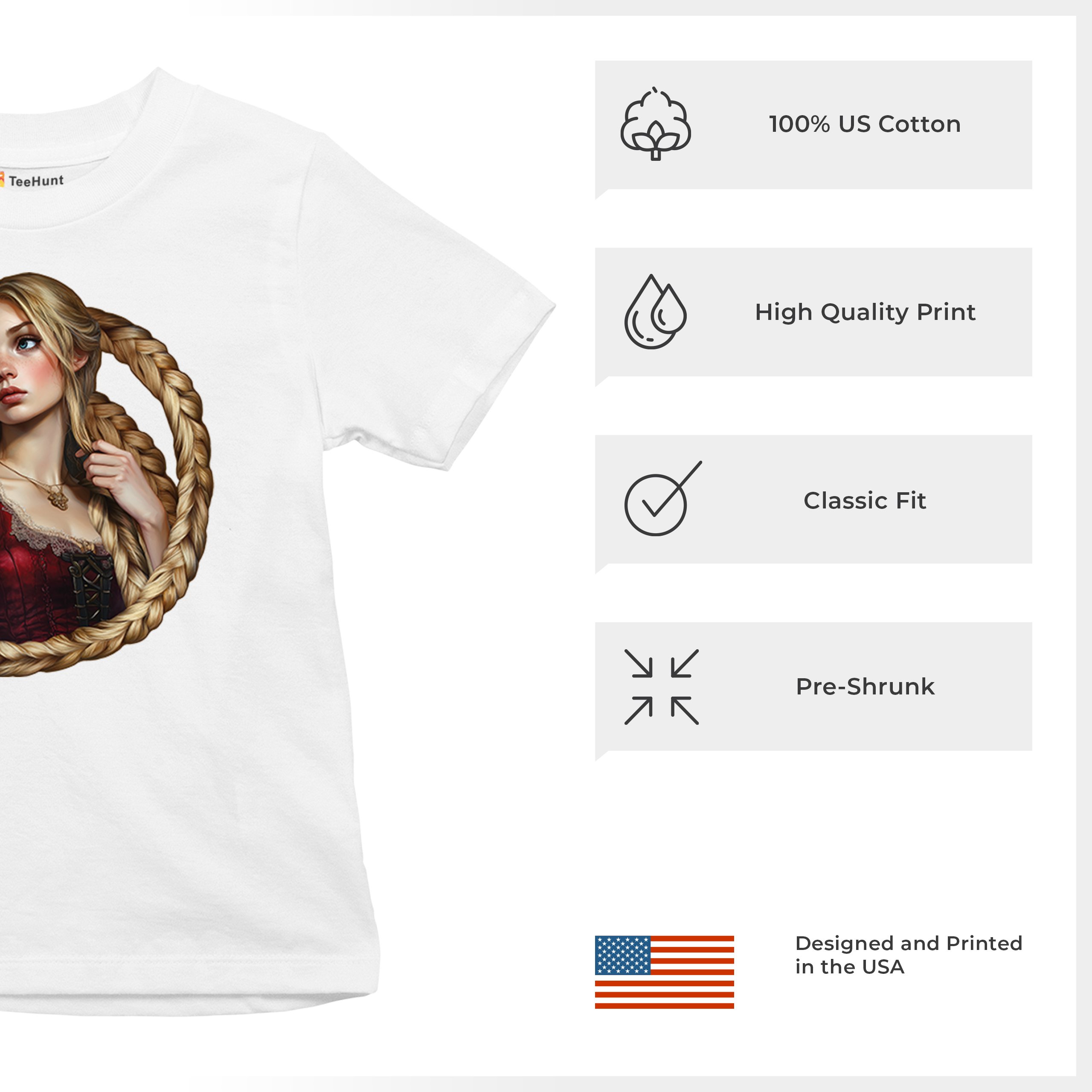 Storybook Rapunzel Youth T-shirt Fairytale Blonde Hair Fantasy Princess Kids - Picture 28 of 50