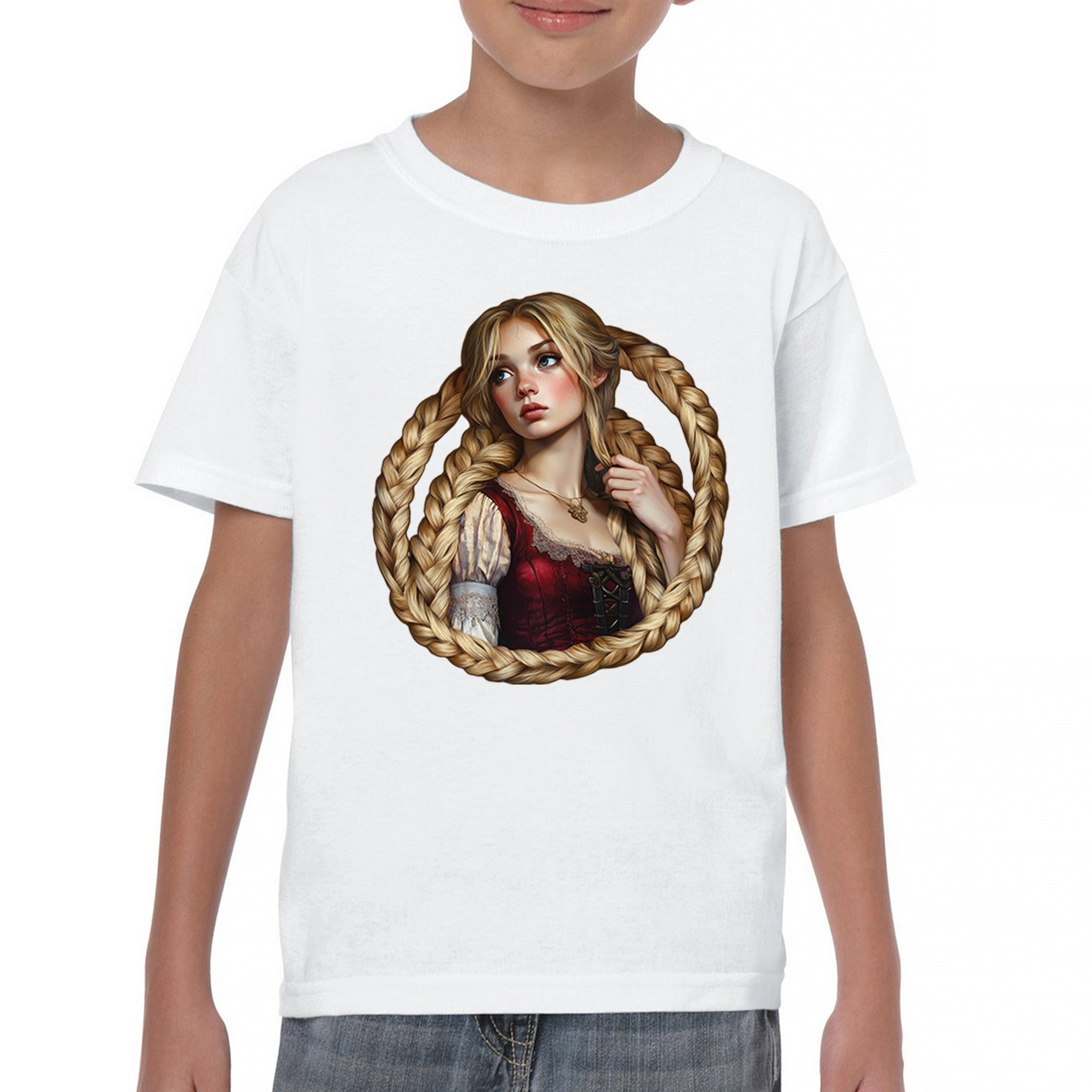 Storybook Rapunzel Youth T-shirt Fairytale Blonde Hair Fantasy Princess Kids - Picture 23 of 50