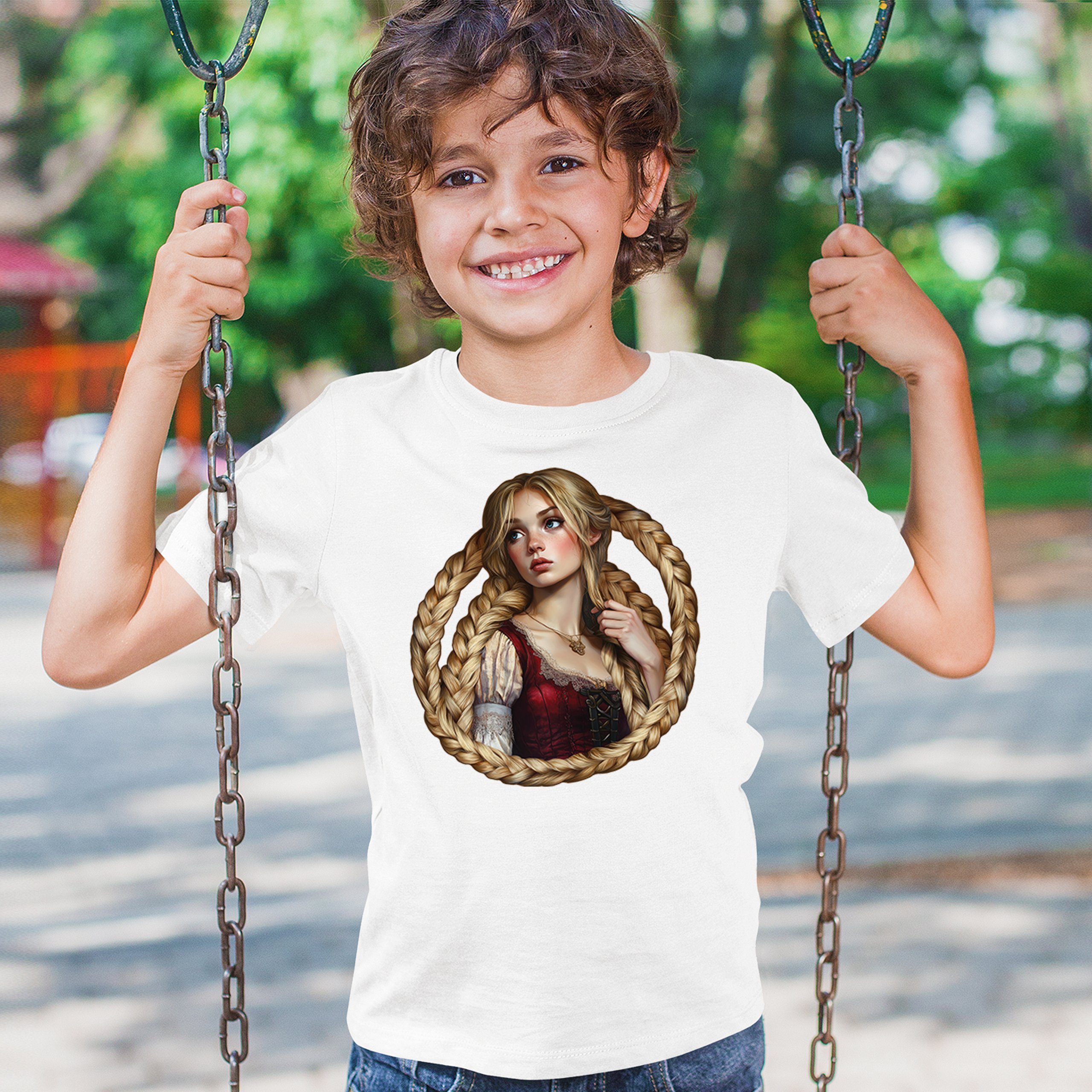 Storybook Rapunzel Youth T-shirt Fairytale Blonde Hair Fantasy Princess Kids - Picture 26 of 50