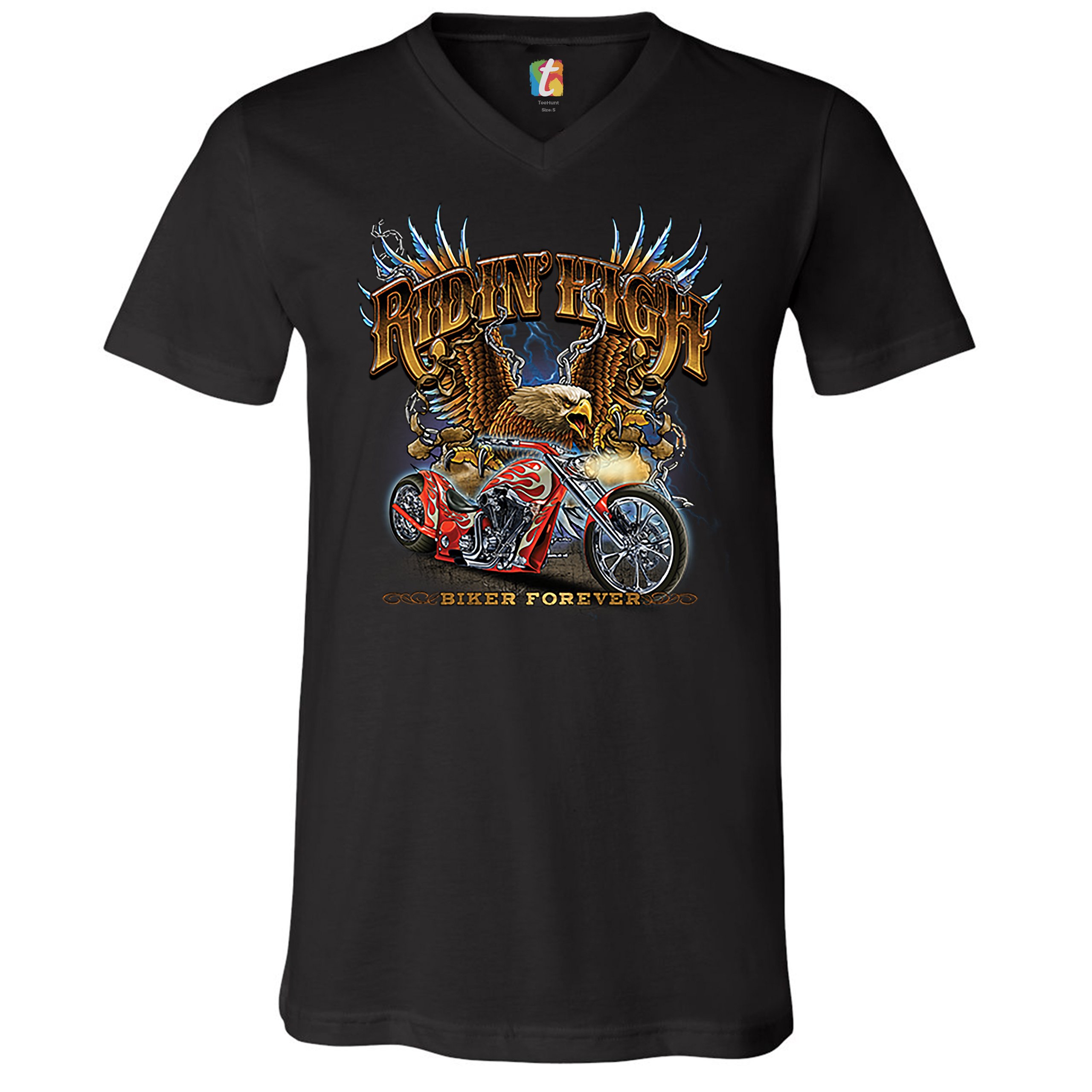 Ridin' High V-Neck T-shirt Biker Forever Chopper Rider American Eagle ...