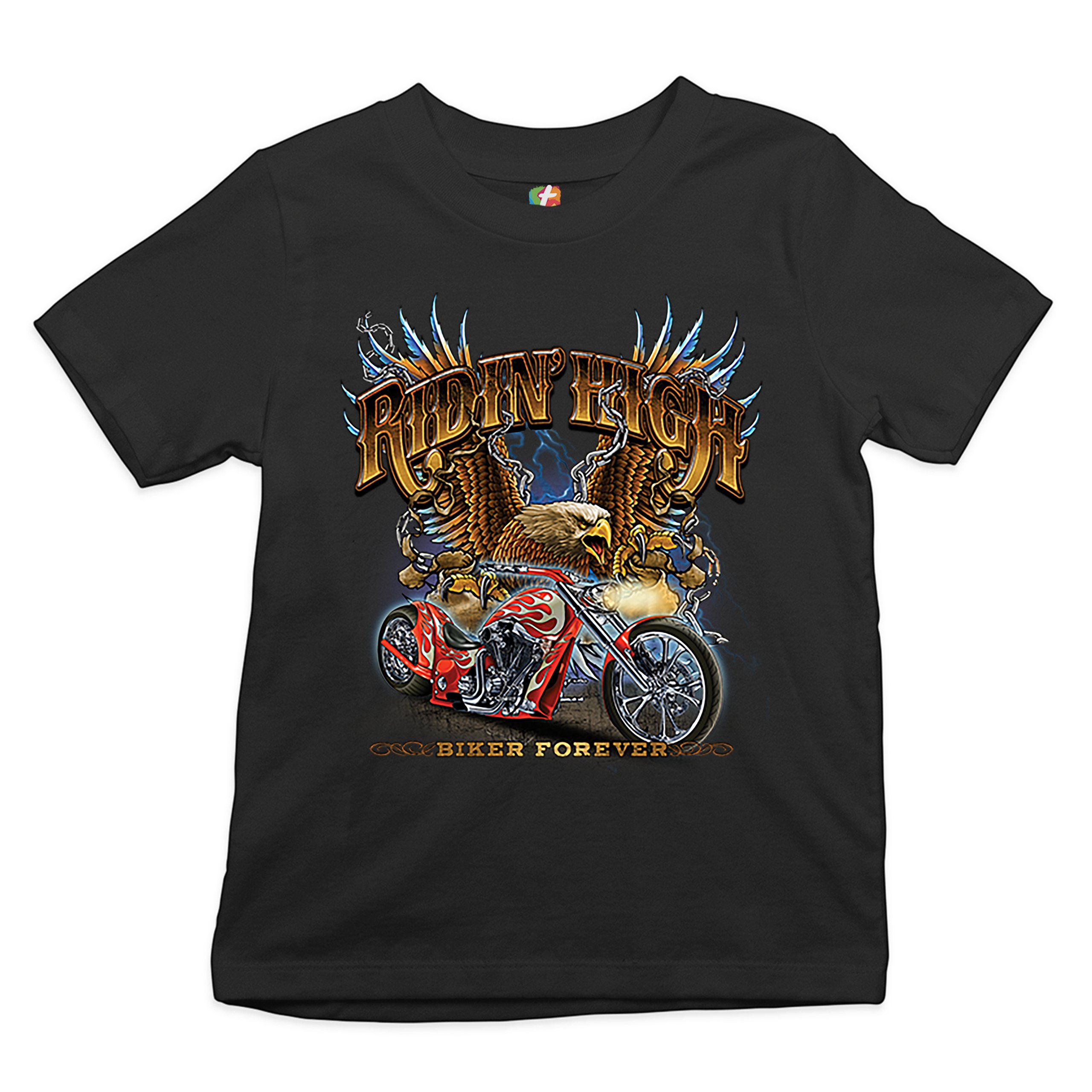 Ridin' High Youth T-shirt Biker Forever Chopper Rider American Eagle Kids - Picture 2 of 29
