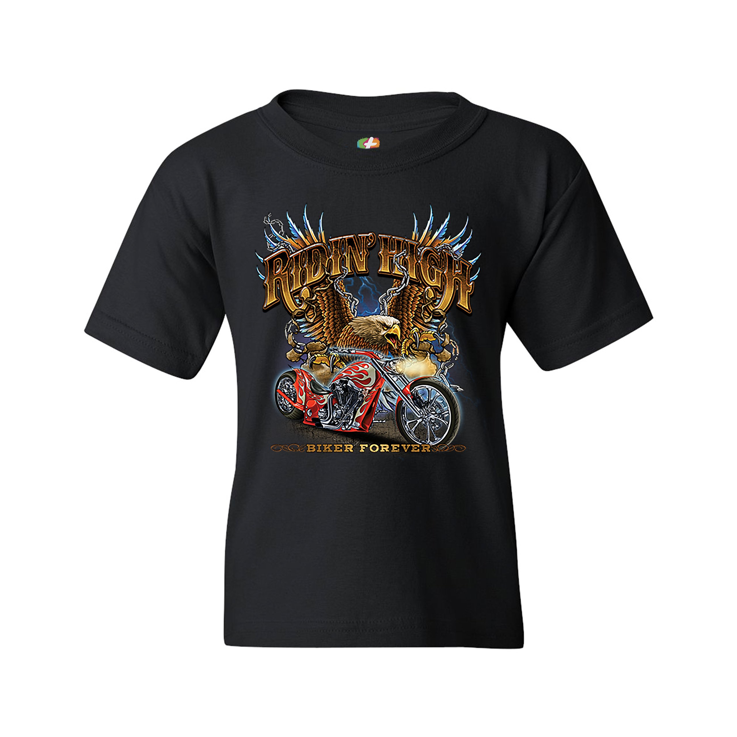 Ridin' High Youth T-shirt Biker Forever Chopper Rider American Eagle Kids - Picture 3 of 29