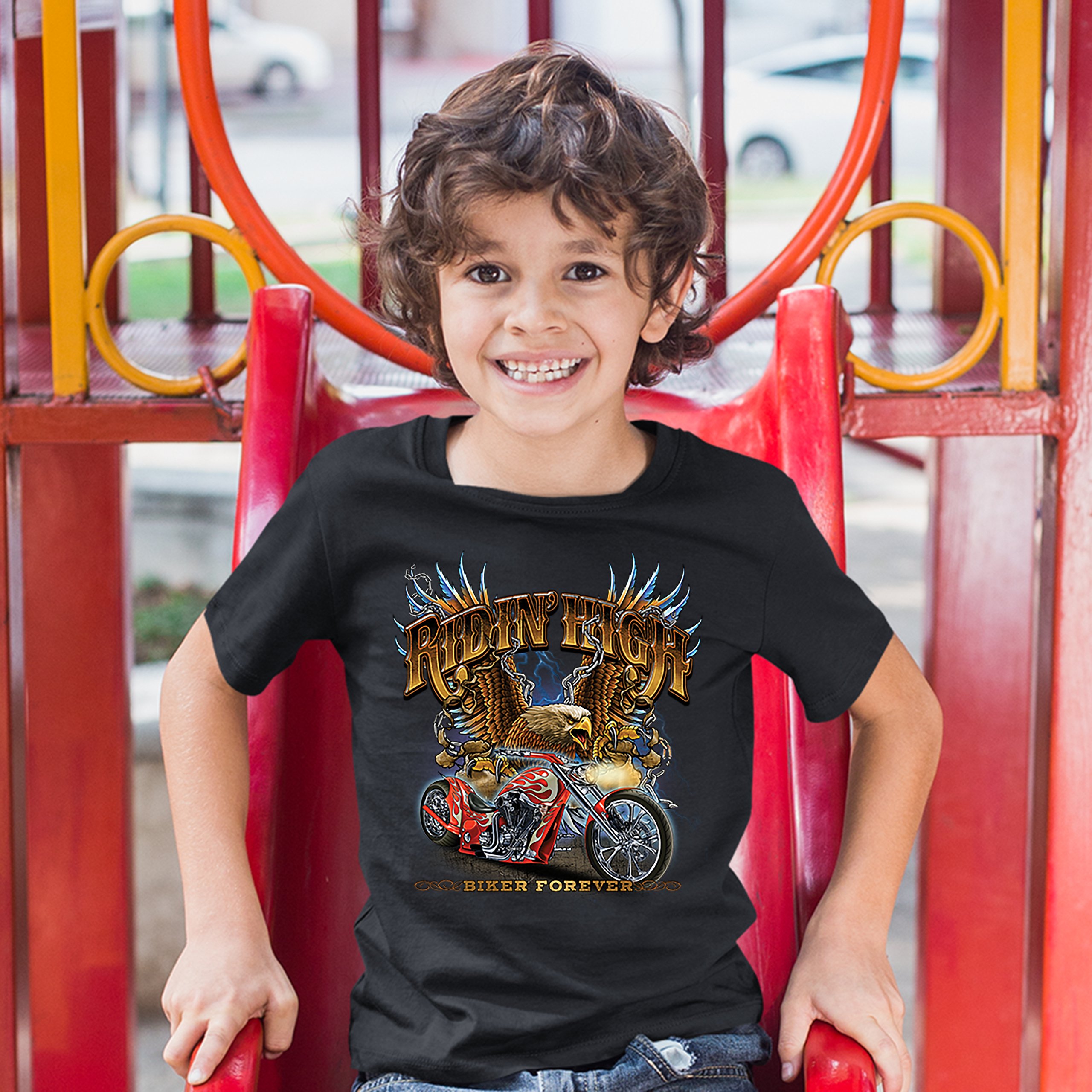 Ridin' High Youth T-shirt Biker Forever Chopper Rider American Eagle Kids - Picture 5 of 29