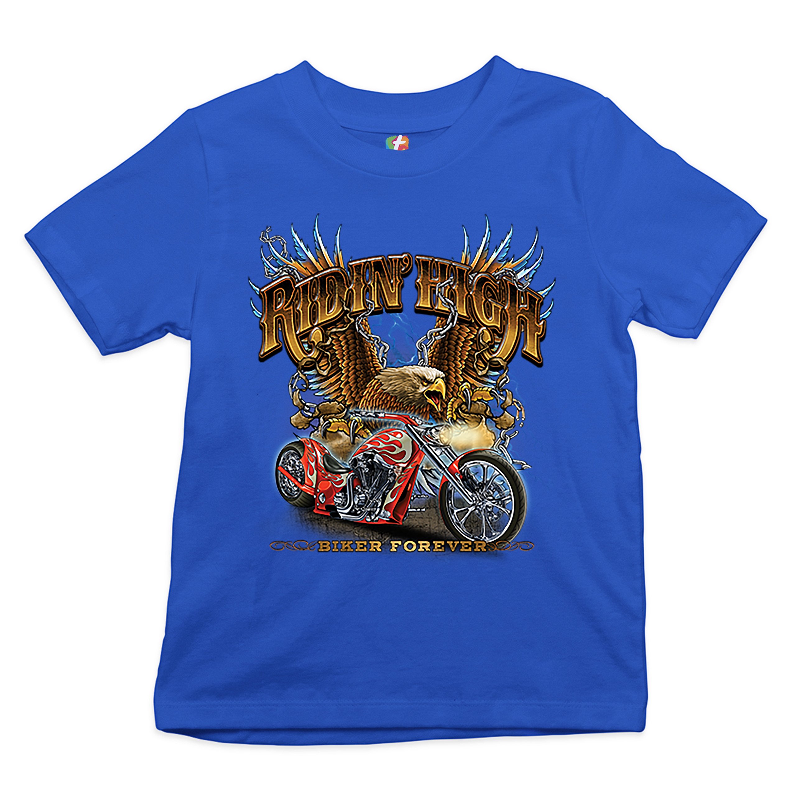 Ridin' High Youth T-shirt Biker Forever Chopper Rider American Eagle Kids - Picture 22 of 29