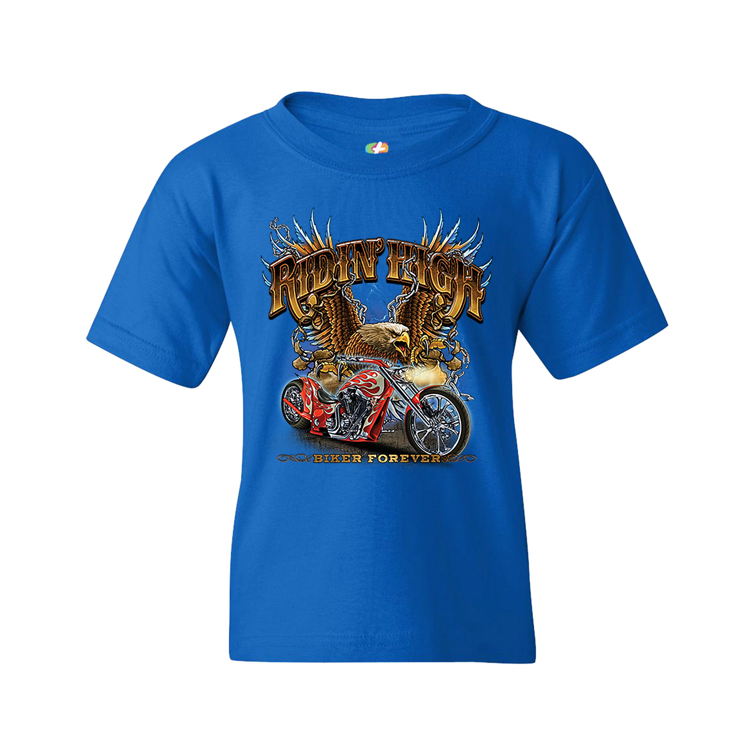 Ridin' High Youth T-shirt Biker Forever Chopper Rider American Eagle Kids - Picture 23 of 29
