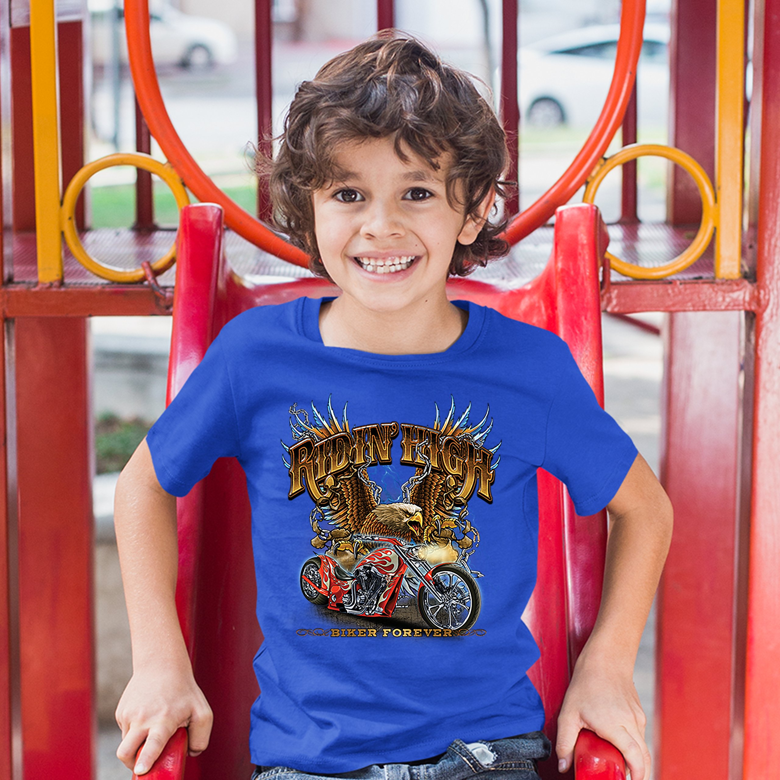 Ridin' High Youth T-shirt Biker Forever Chopper Rider American Eagle Kids - Picture 25 of 29