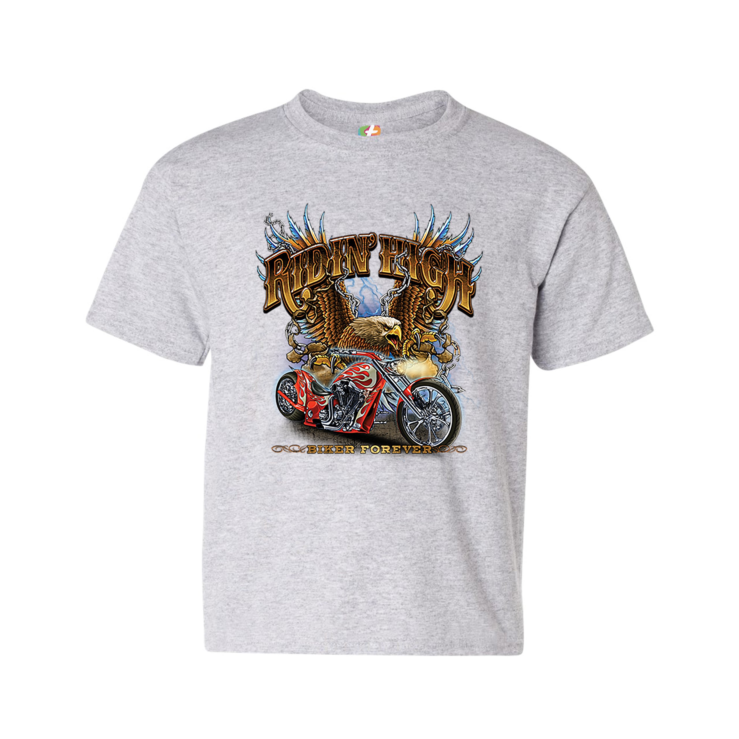 Ridin' High Youth T-shirt Biker Forever Chopper Rider American Eagle Kids - Picture 7 of 29