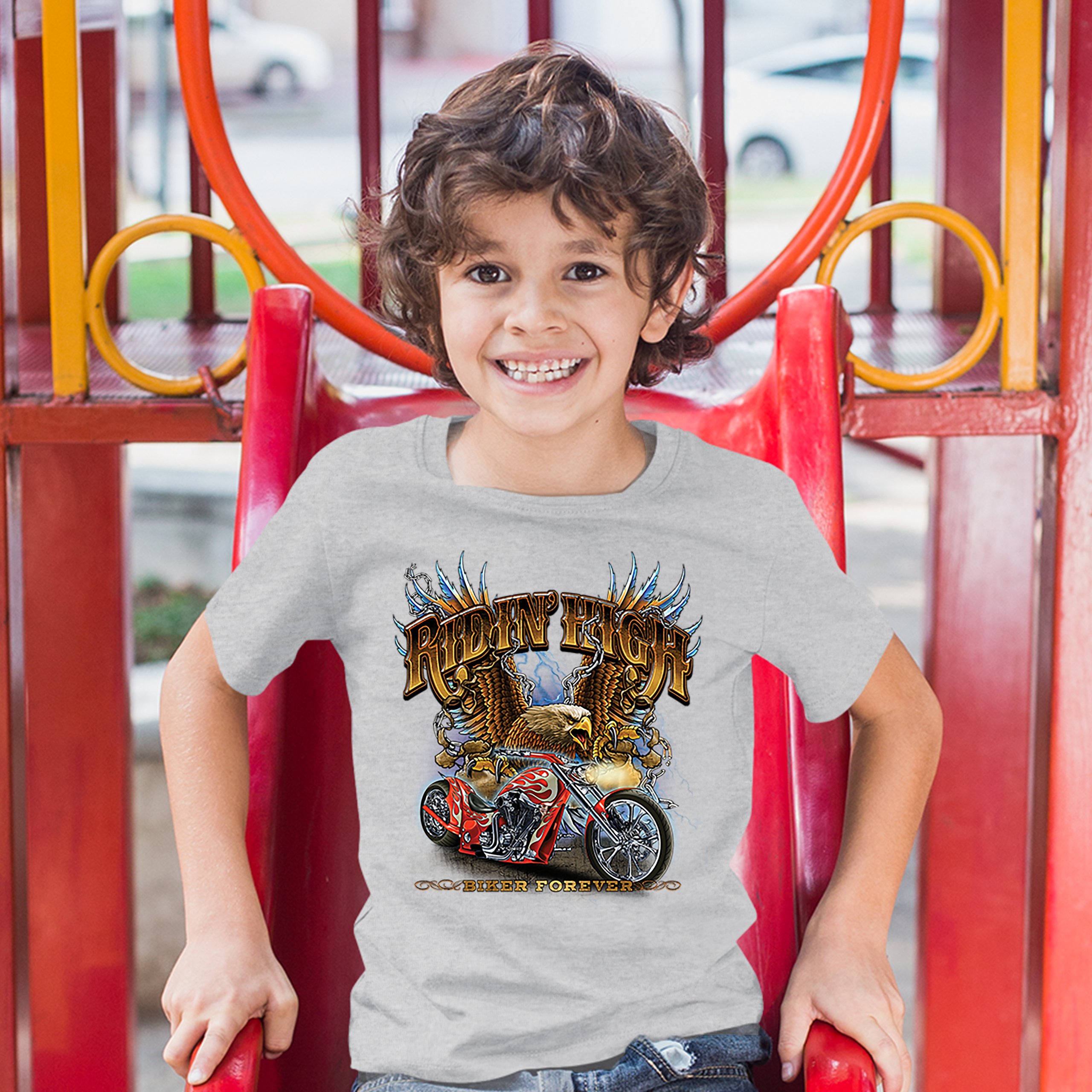 Ridin' High Youth T-shirt Biker Forever Chopper Rider American Eagle Kids - Picture 9 of 29