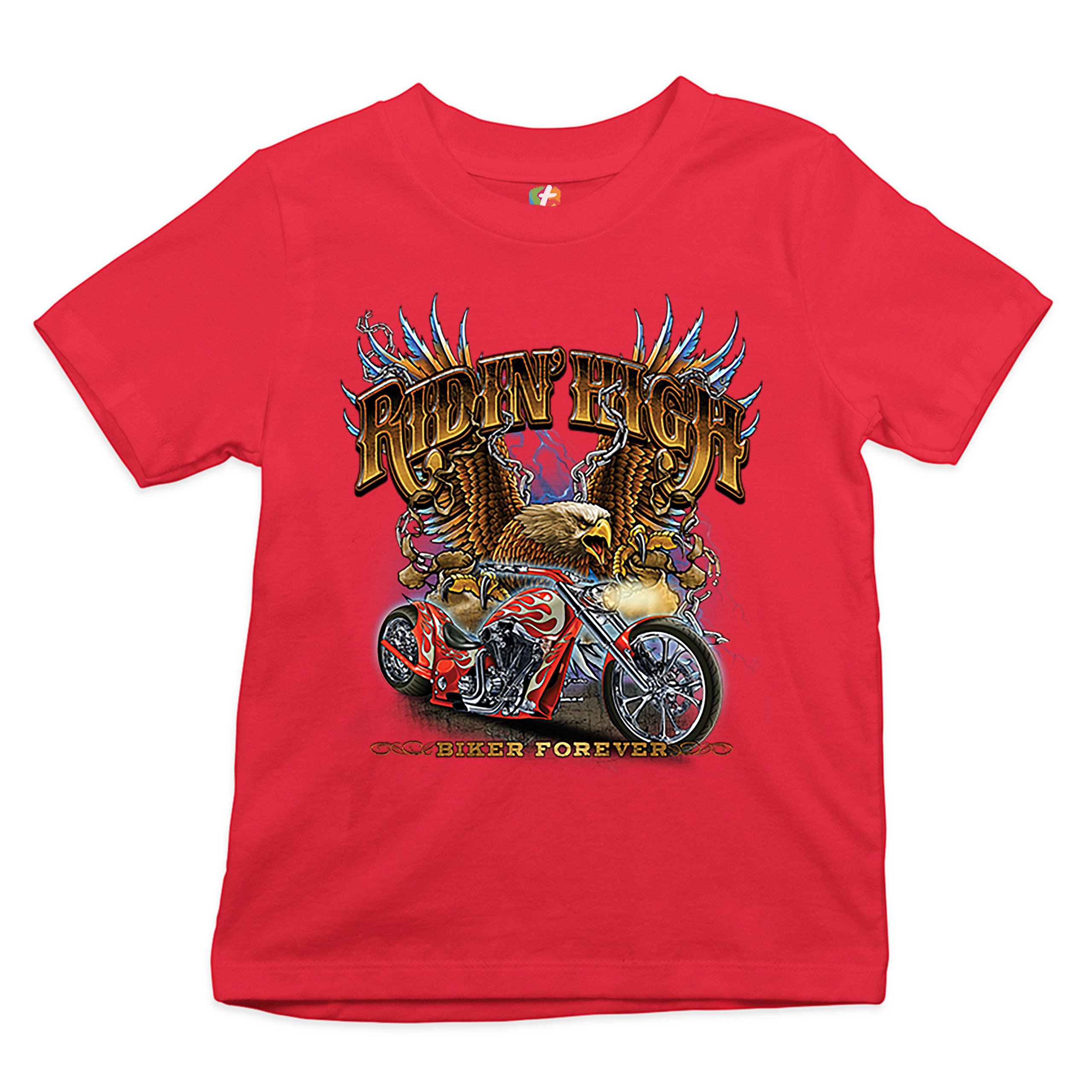 Ridin' High Youth T-shirt Biker Forever Chopper Rider American Eagle Kids - Picture 10 of 29