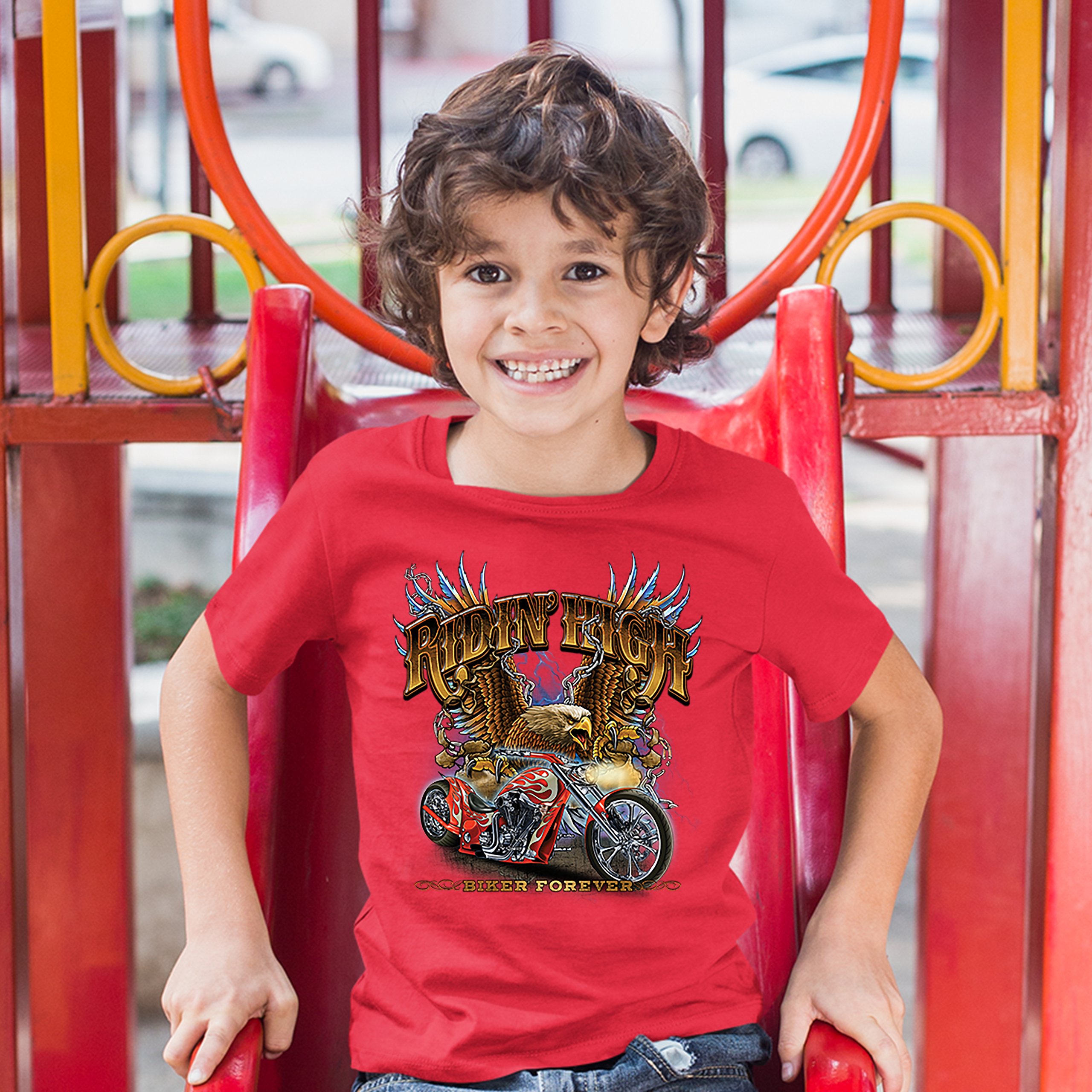 Ridin' High Youth T-shirt Biker Forever Chopper Rider American Eagle Kids - Picture 13 of 29