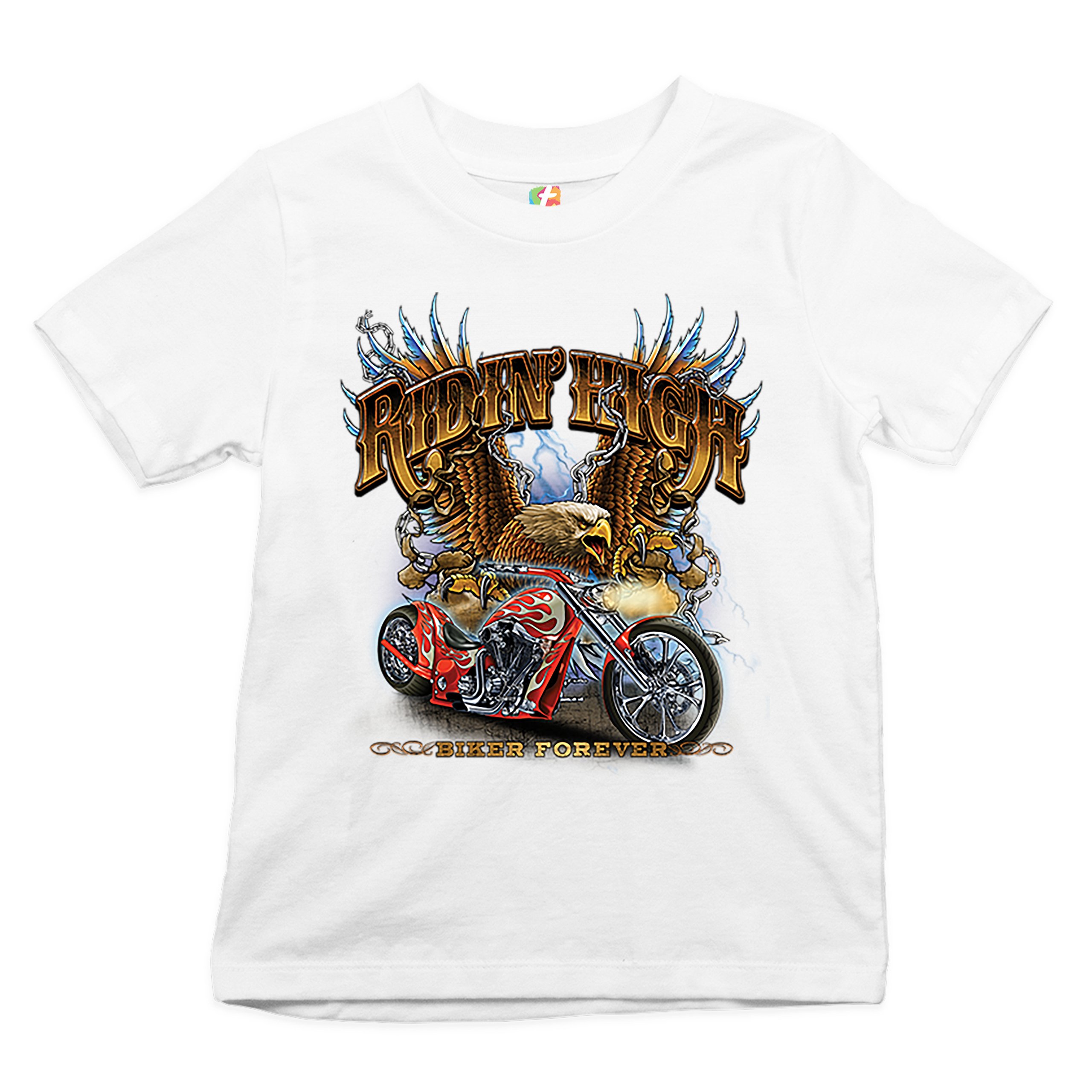 Ridin' High Youth T-shirt Biker Forever Chopper Rider American Eagle Kids - Picture 14 of 29