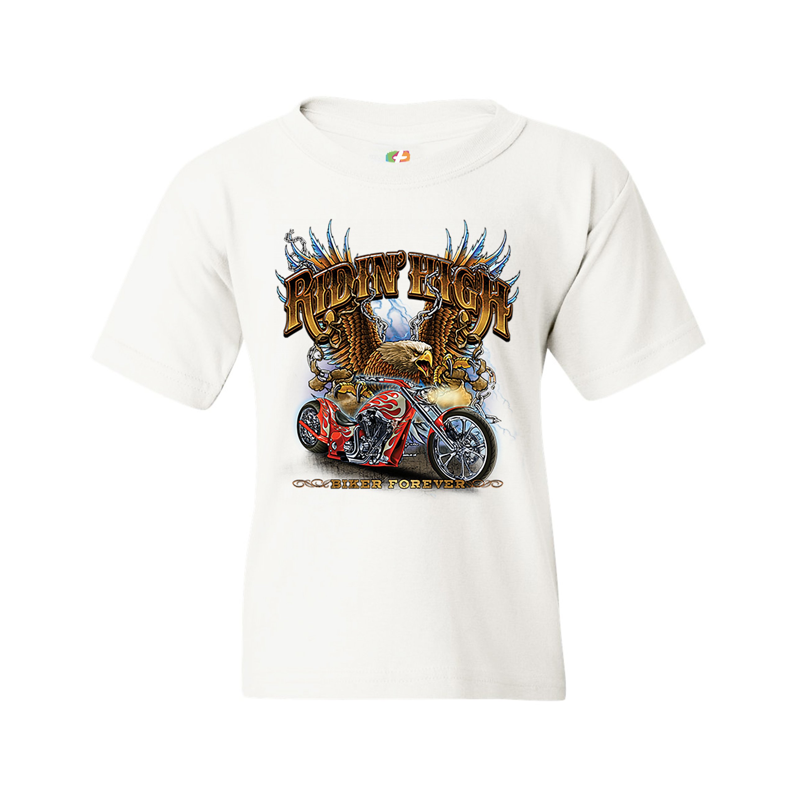 Ridin' High Youth T-shirt Biker Forever Chopper Rider American Eagle Kids - Picture 15 of 29