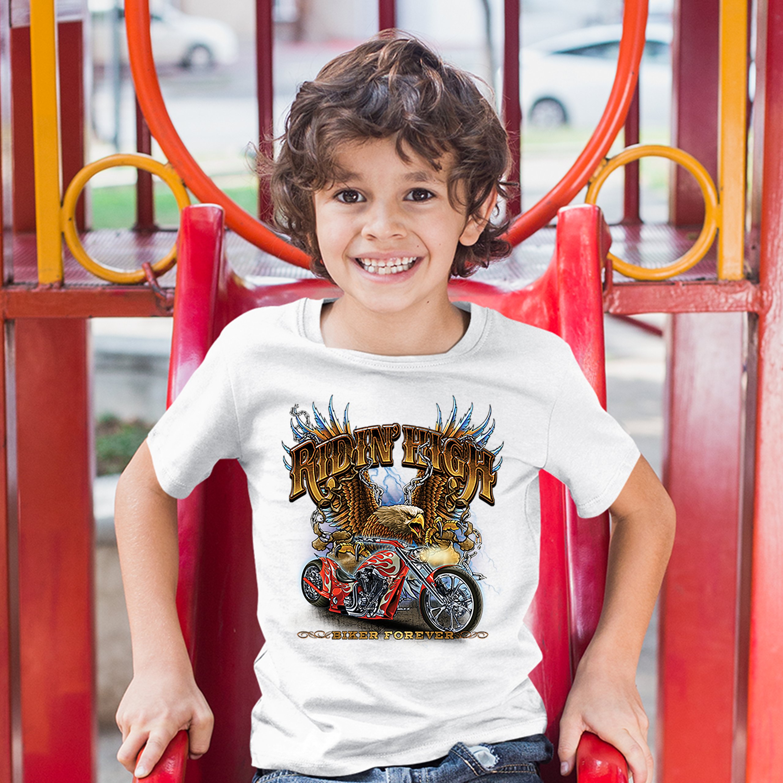 Ridin' High Youth T-shirt Biker Forever Chopper Rider American Eagle Kids - Picture 17 of 29