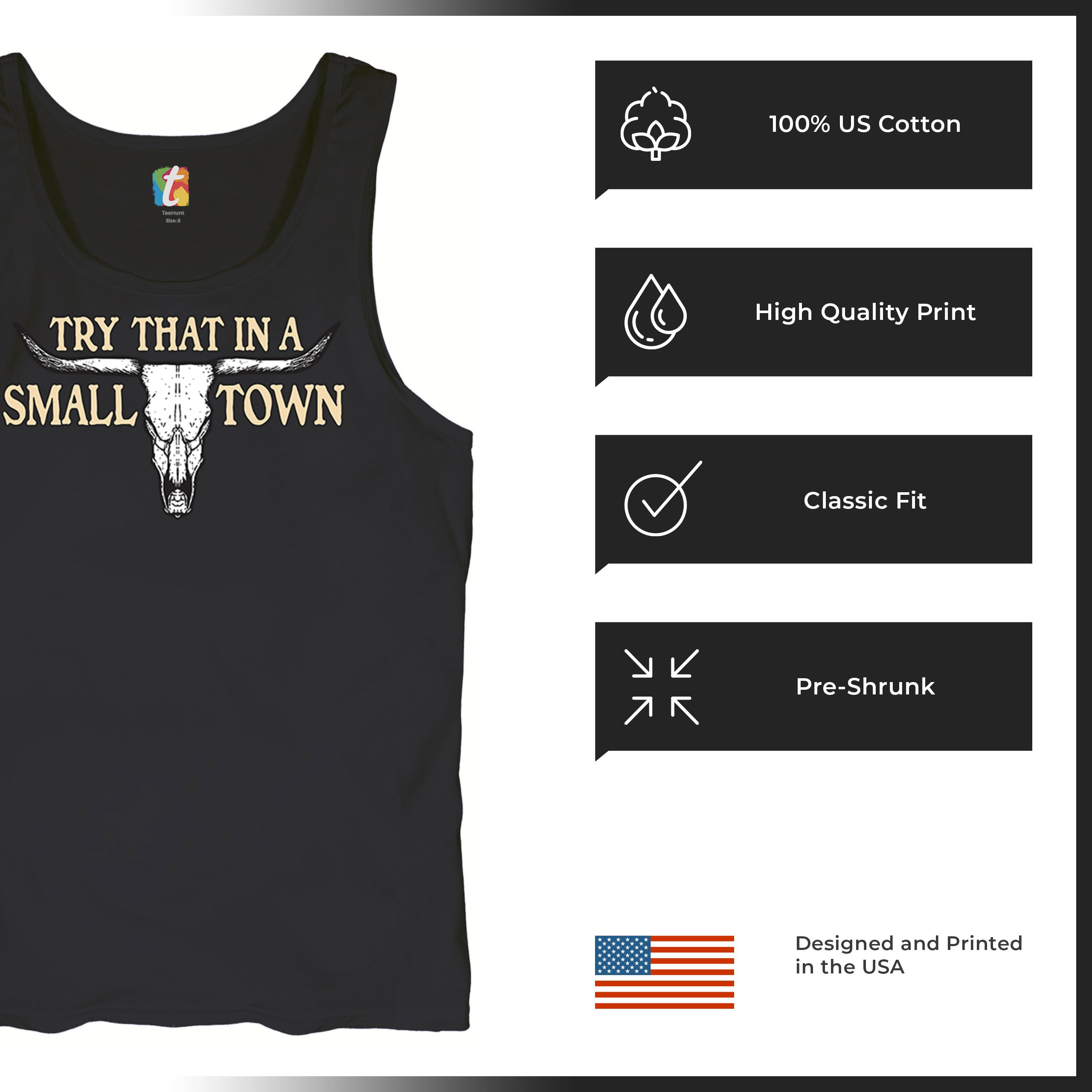 Try That in a Small Town Cattle Skull Tank Top American Patriotic US Men's Top - Picture 7 of 43