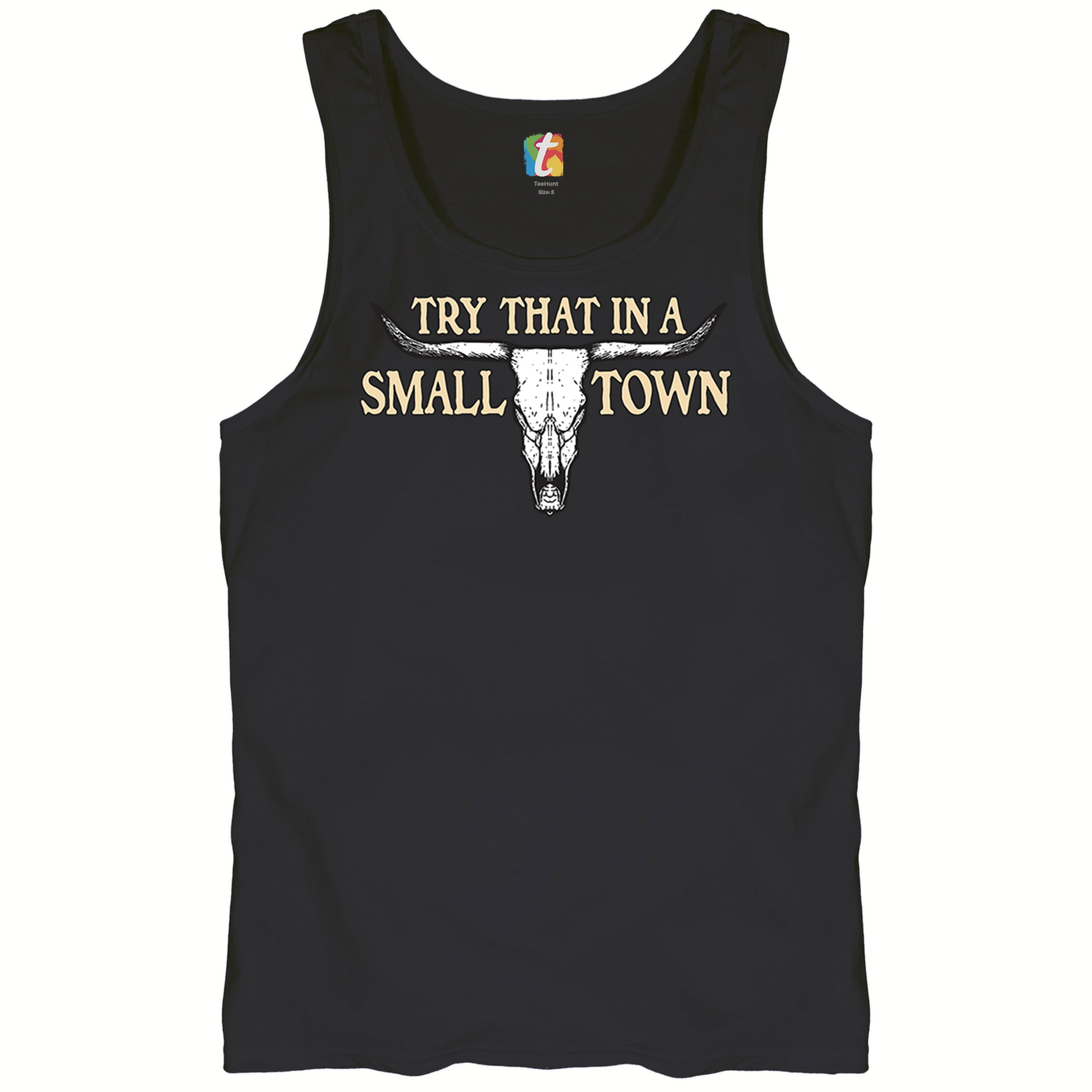 Try That in a Small Town Cattle Skull Tank Top American Patriotic US Men's Top - Picture 6 of 43