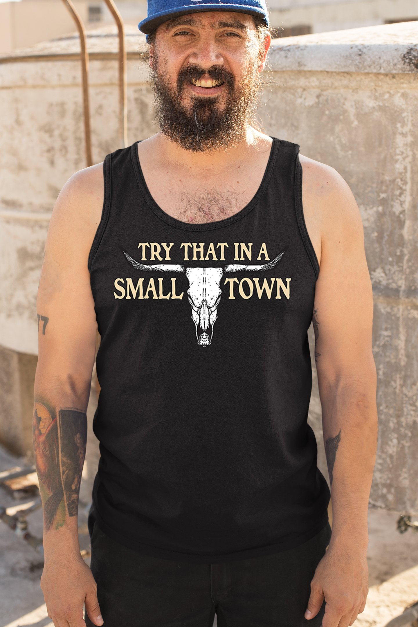 Try That in a Small Town Cattle Skull Tank Top American Patriotic US Men's Top - Picture 5 of 43