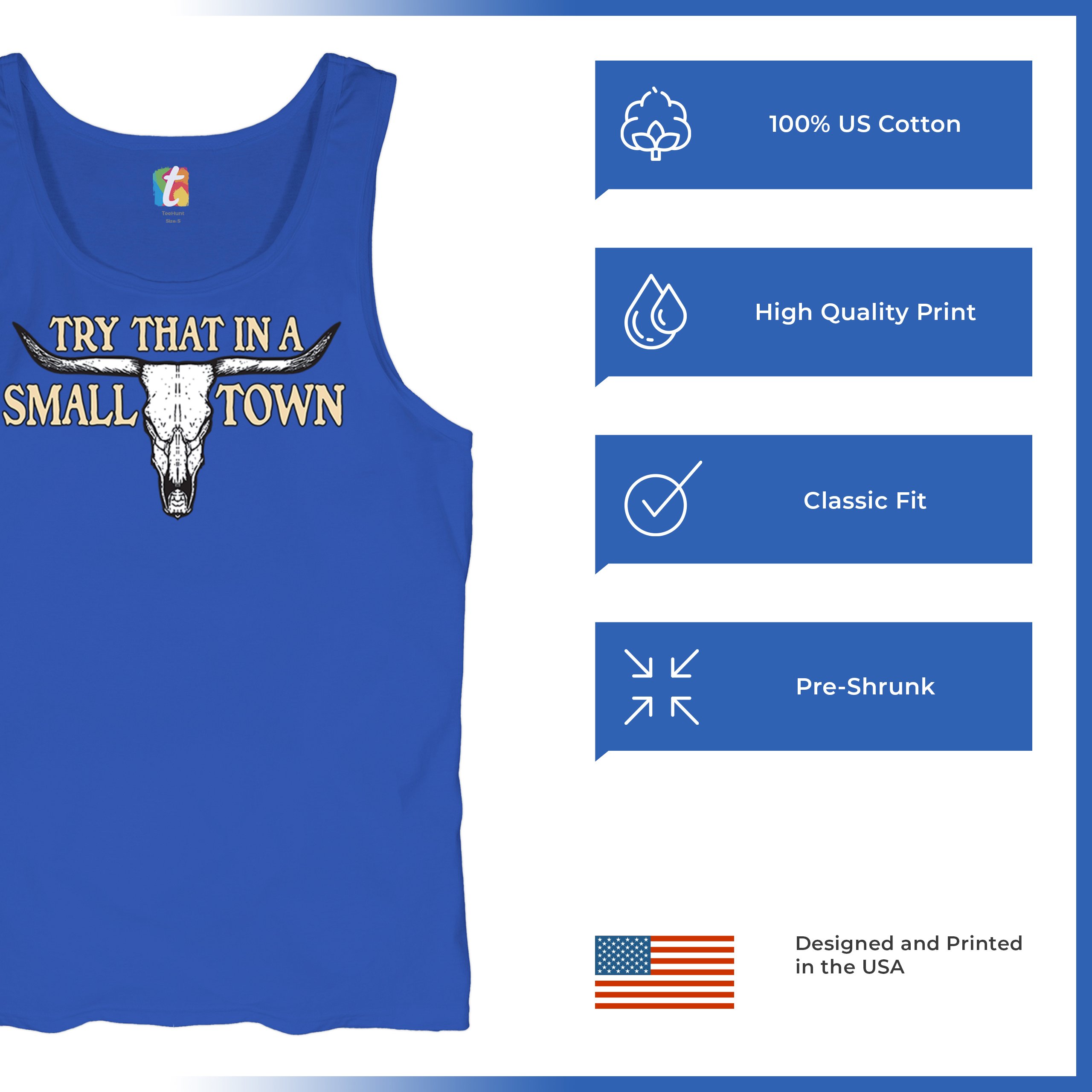 Try That in a Small Town Cattle Skull Tank Top American Patriotic US Men's Top - Picture 42 of 43