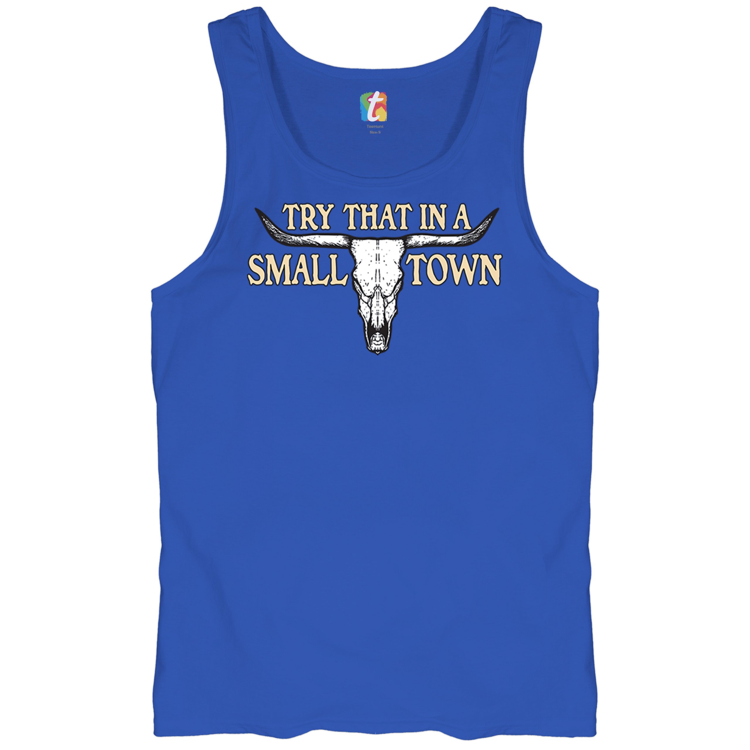 Try That in a Small Town Cattle Skull Tank Top American Patriotic US Men's Top - Picture 41 of 43