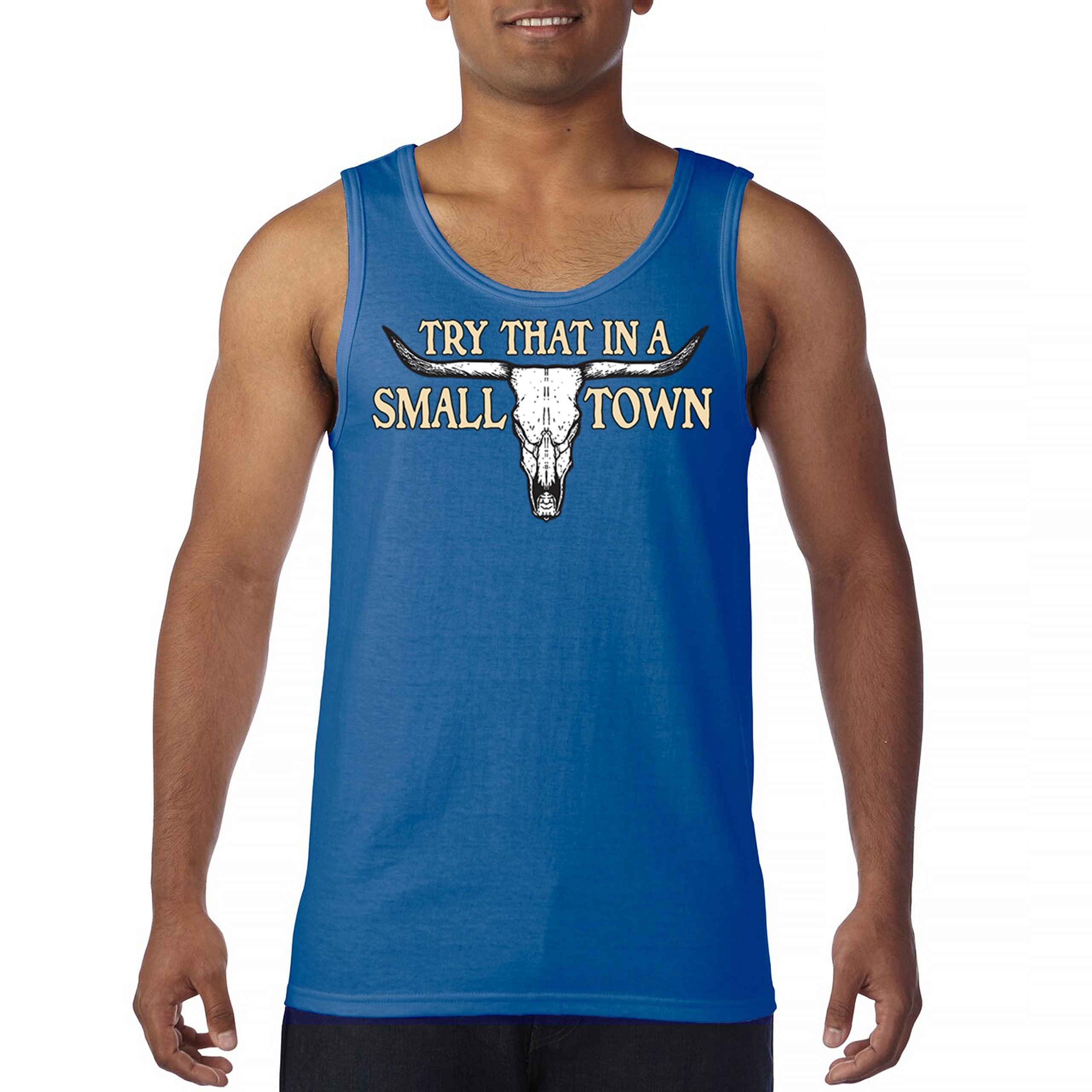 Try That in a Small Town Cattle Skull Tank Top American Patriotic US Men's Top - Picture 37 of 43