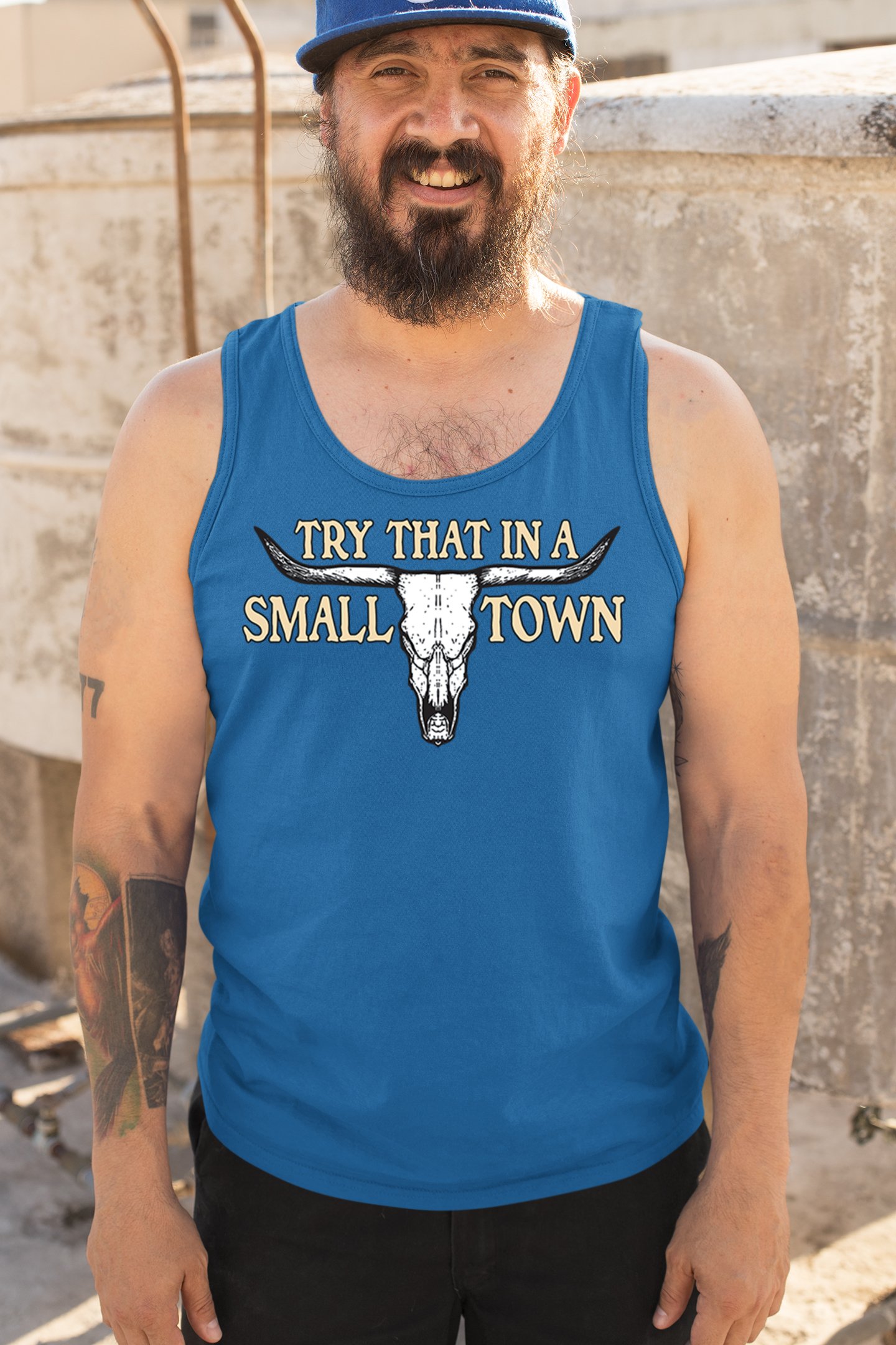 Try That in a Small Town Cattle Skull Tank Top American Patriotic US Men's Top - Picture 40 of 43