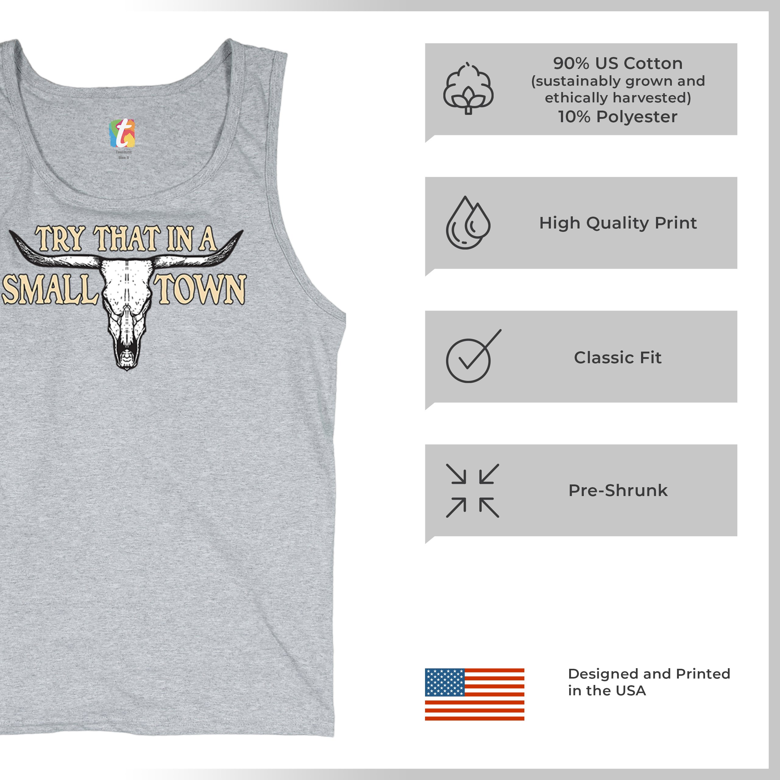 Try That in a Small Town Cattle Skull Tank Top American Patriotic US Men's Top - Picture 14 of 43