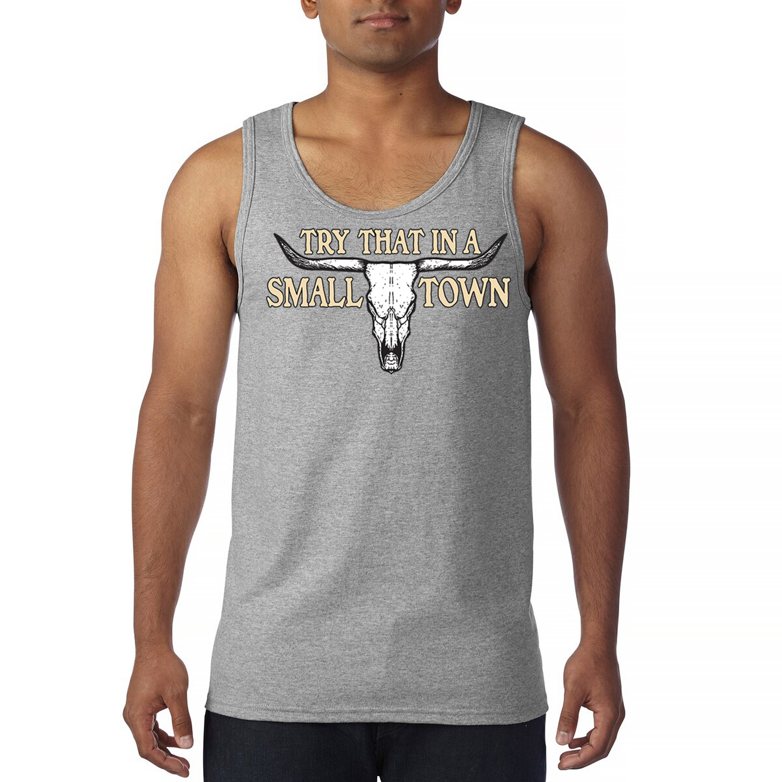 Try That in a Small Town Cattle Skull Tank Top American Patriotic US Men's Top - Picture 9 of 43