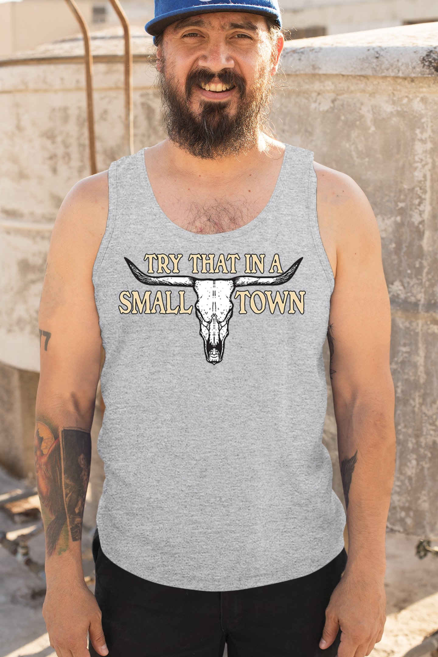 Try That in a Small Town Cattle Skull Tank Top American Patriotic US Men's Top - Picture 12 of 43