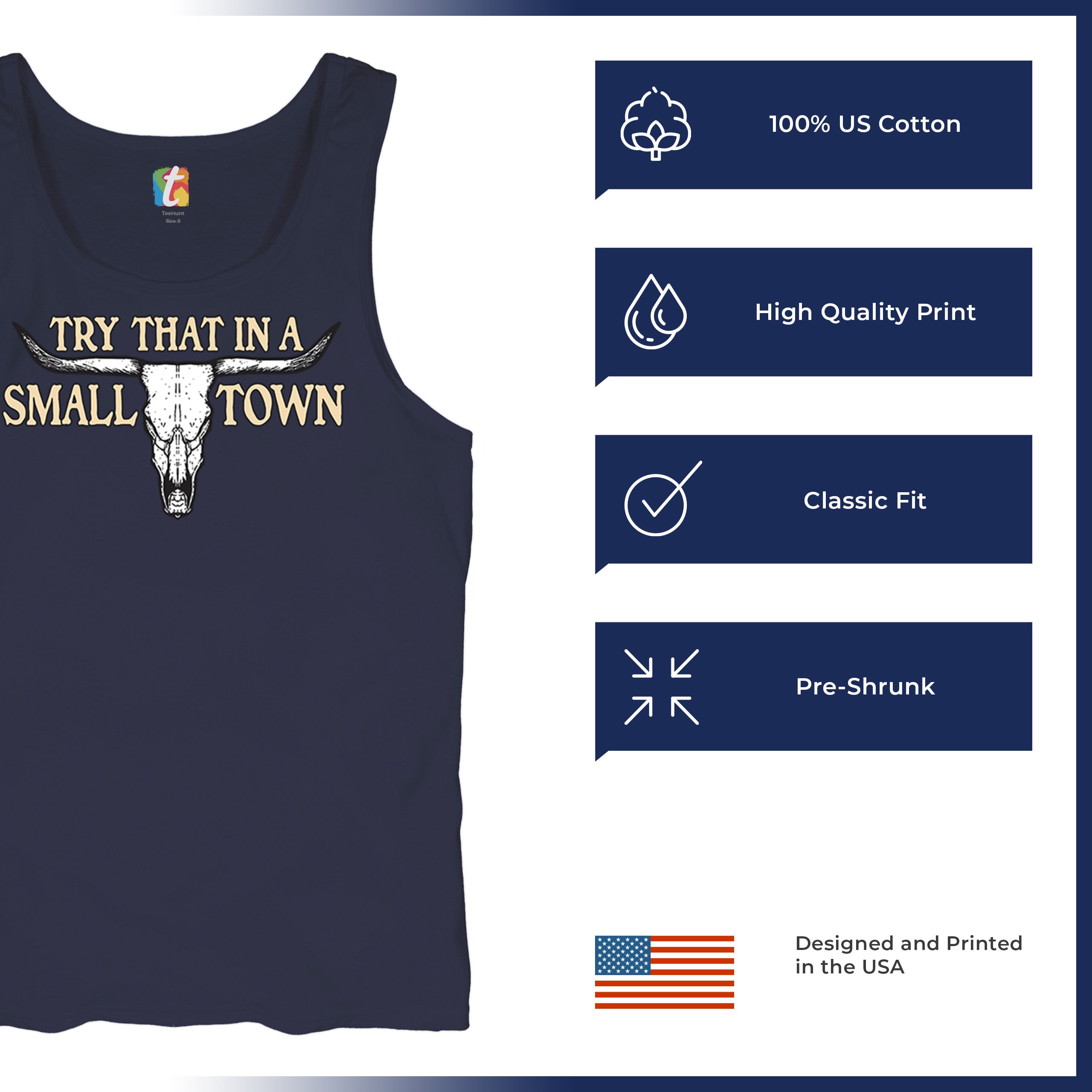 Try That in a Small Town Cattle Skull Tank Top American Patriotic US Men's Top - Picture 35 of 43