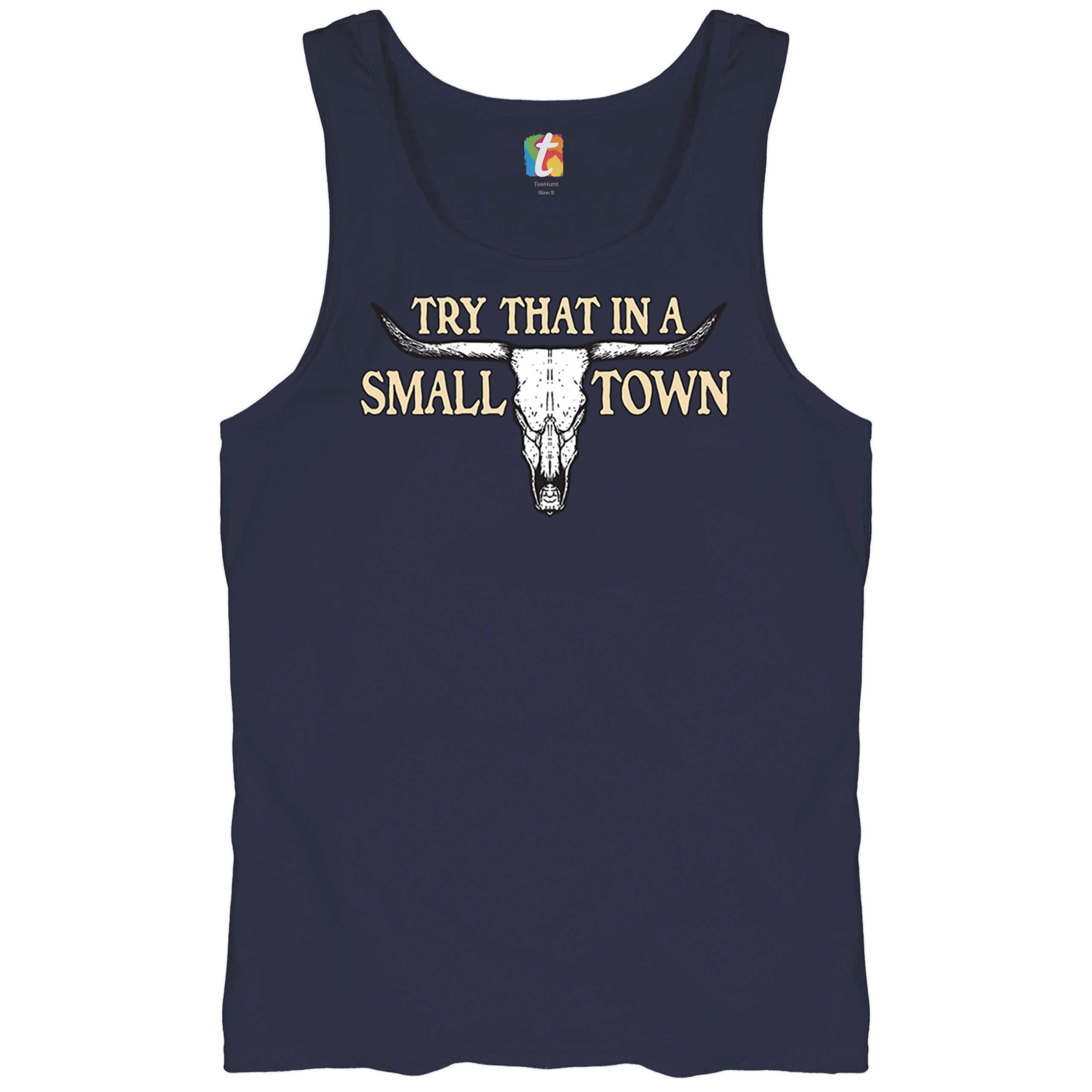 Try That in a Small Town Cattle Skull Tank Top American Patriotic US Men's Top - Picture 34 of 43