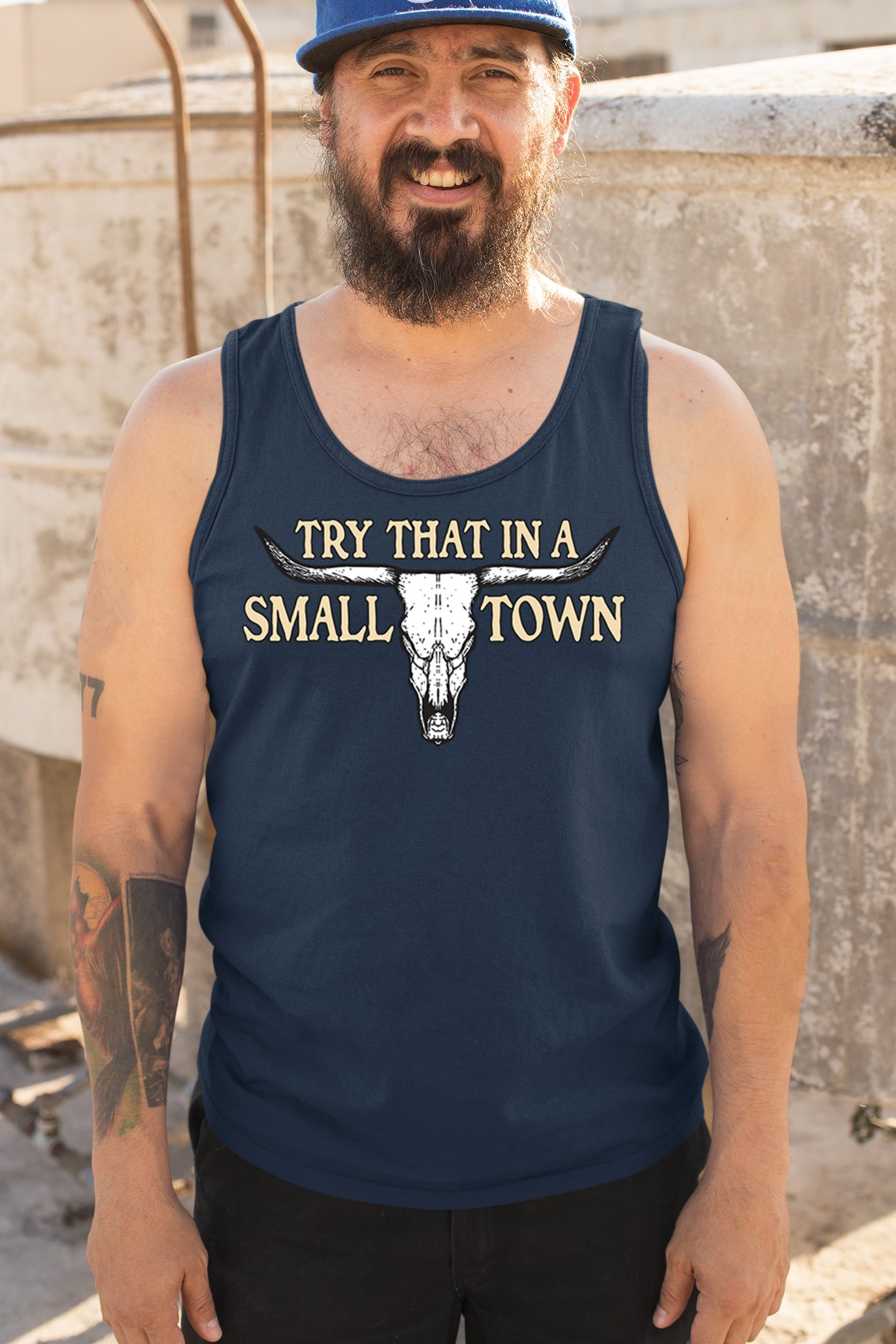 Try That in a Small Town Cattle Skull Tank Top American Patriotic US Men's Top - Picture 33 of 43