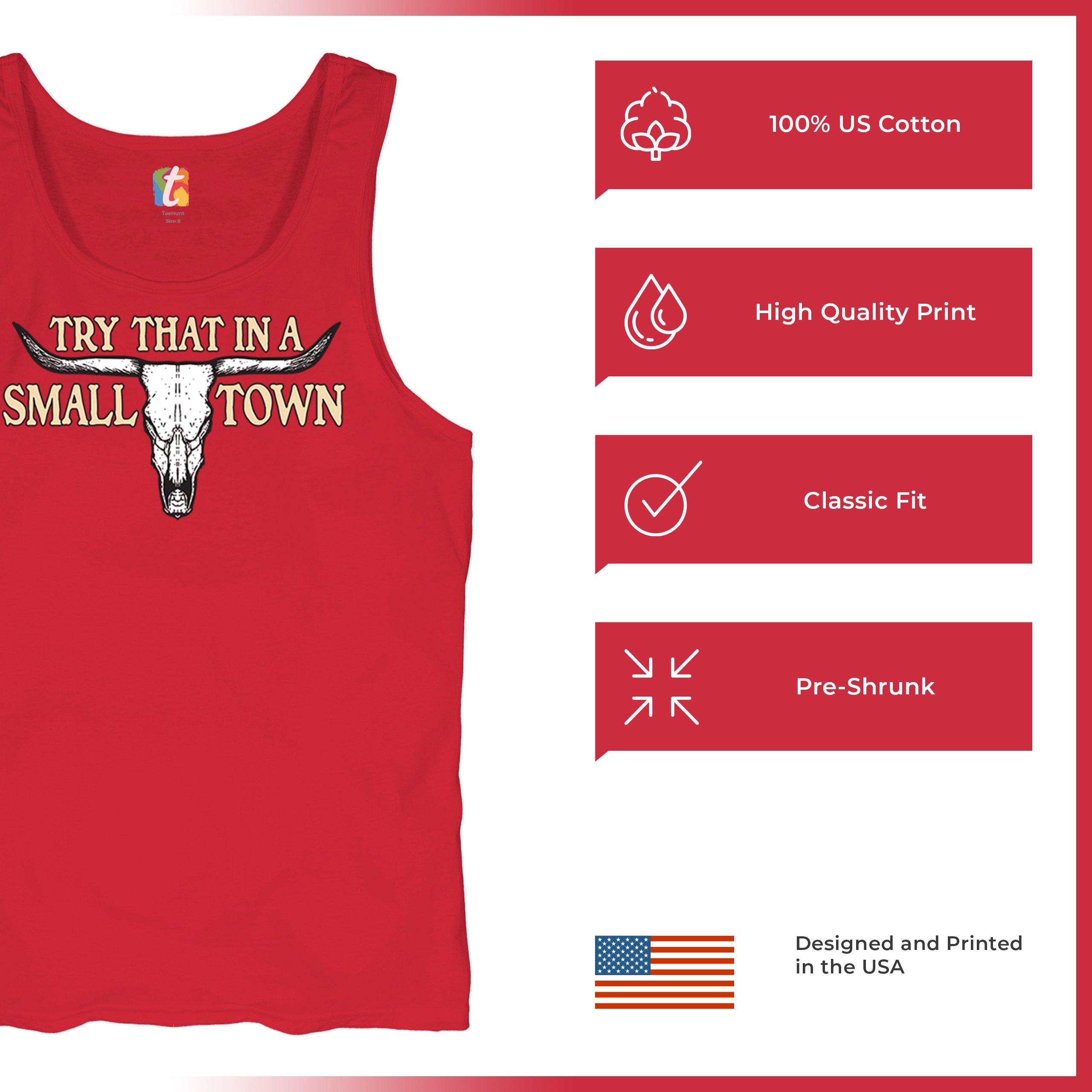 Try That in a Small Town Cattle Skull Tank Top American Patriotic US Men's Top - Picture 21 of 43