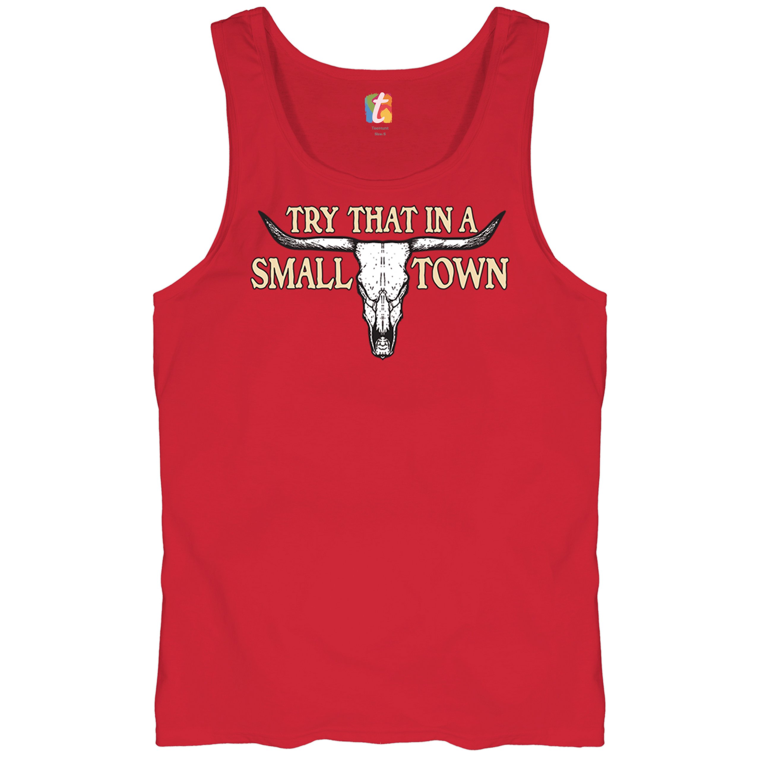 Try That in a Small Town Cattle Skull Tank Top American Patriotic US Men's Top - Picture 20 of 43
