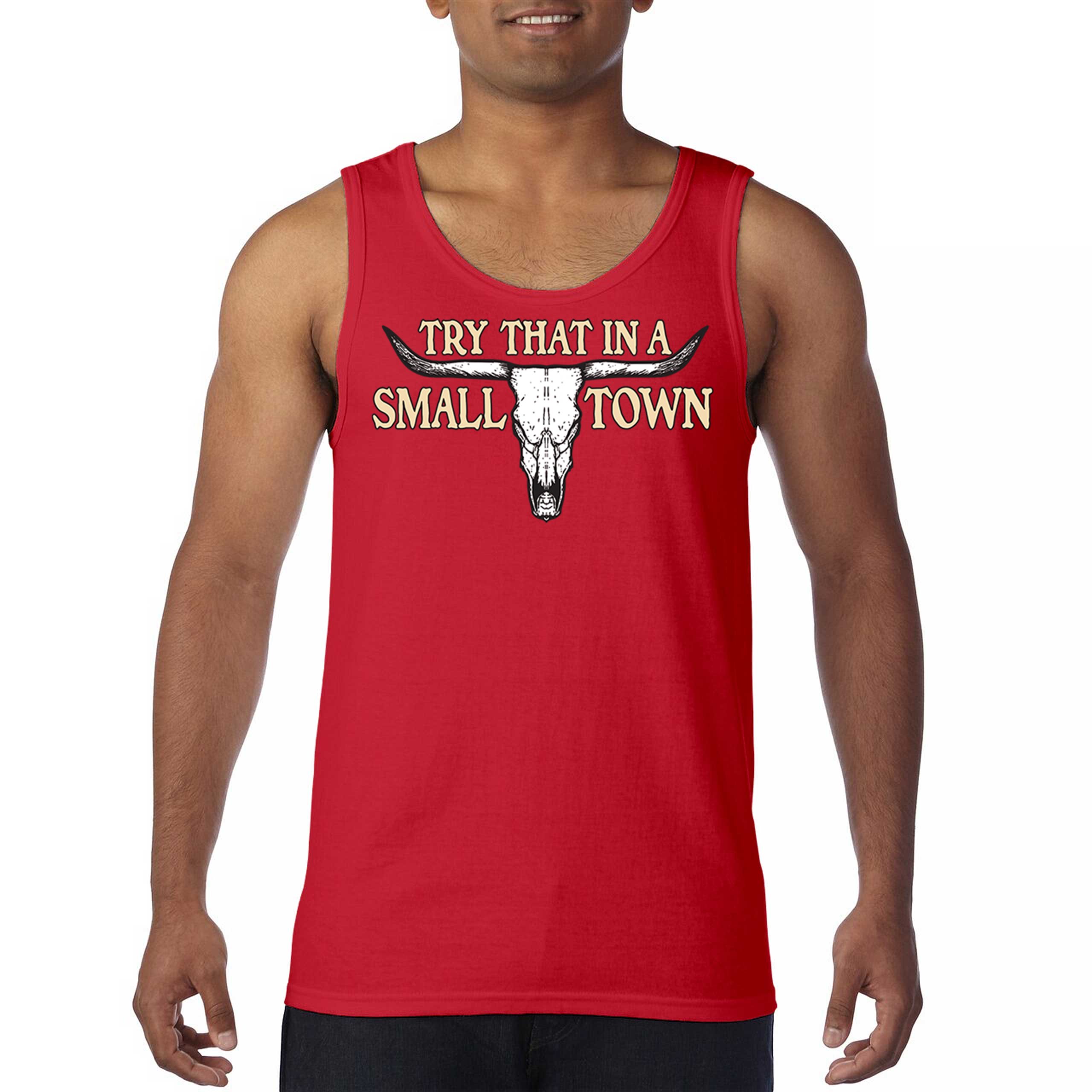 Try That in a Small Town Cattle Skull Tank Top American Patriotic US Men's Top - Picture 16 of 43