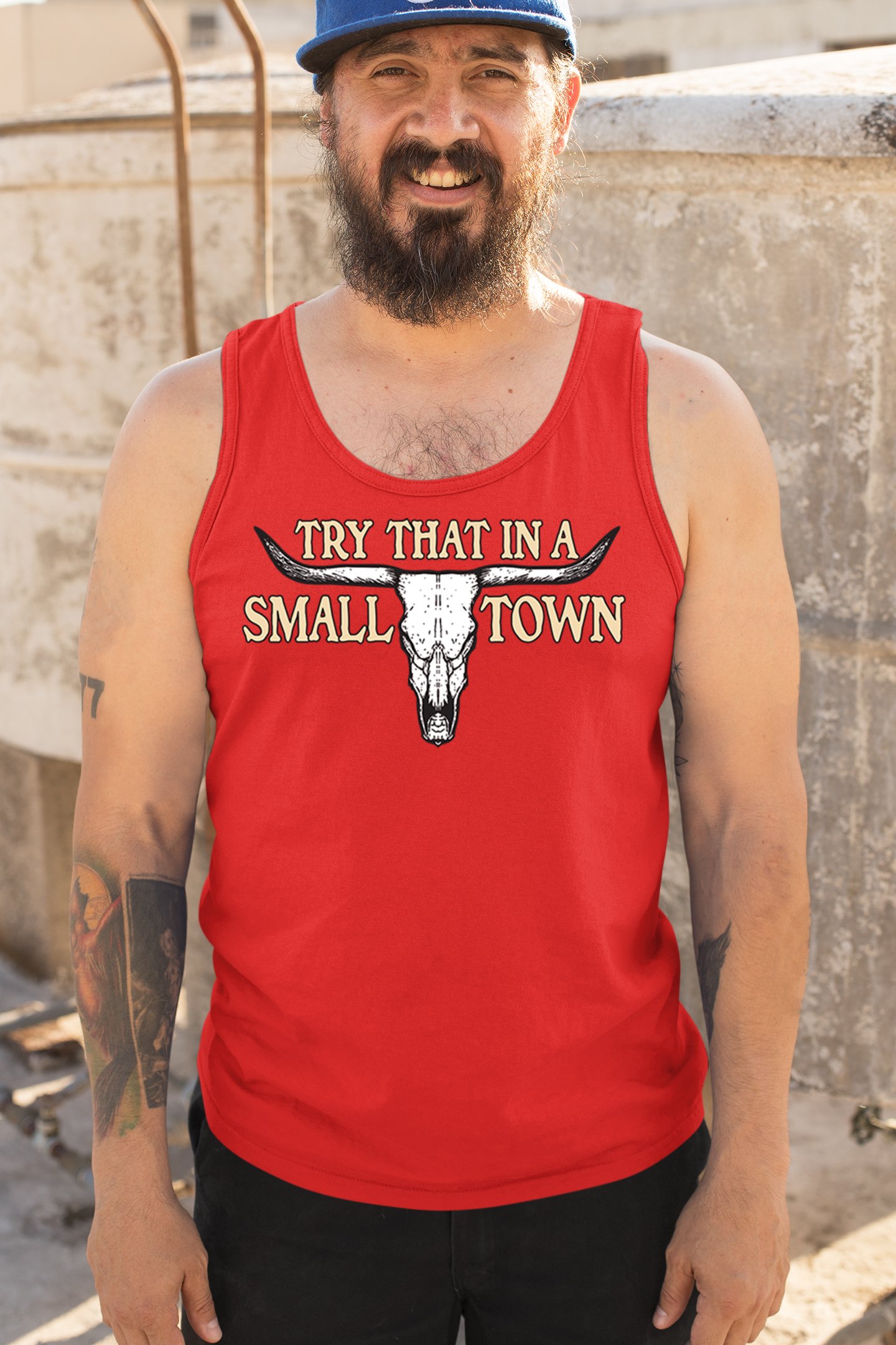 Try That in a Small Town Cattle Skull Tank Top American Patriotic US Men's Top - Picture 19 of 43