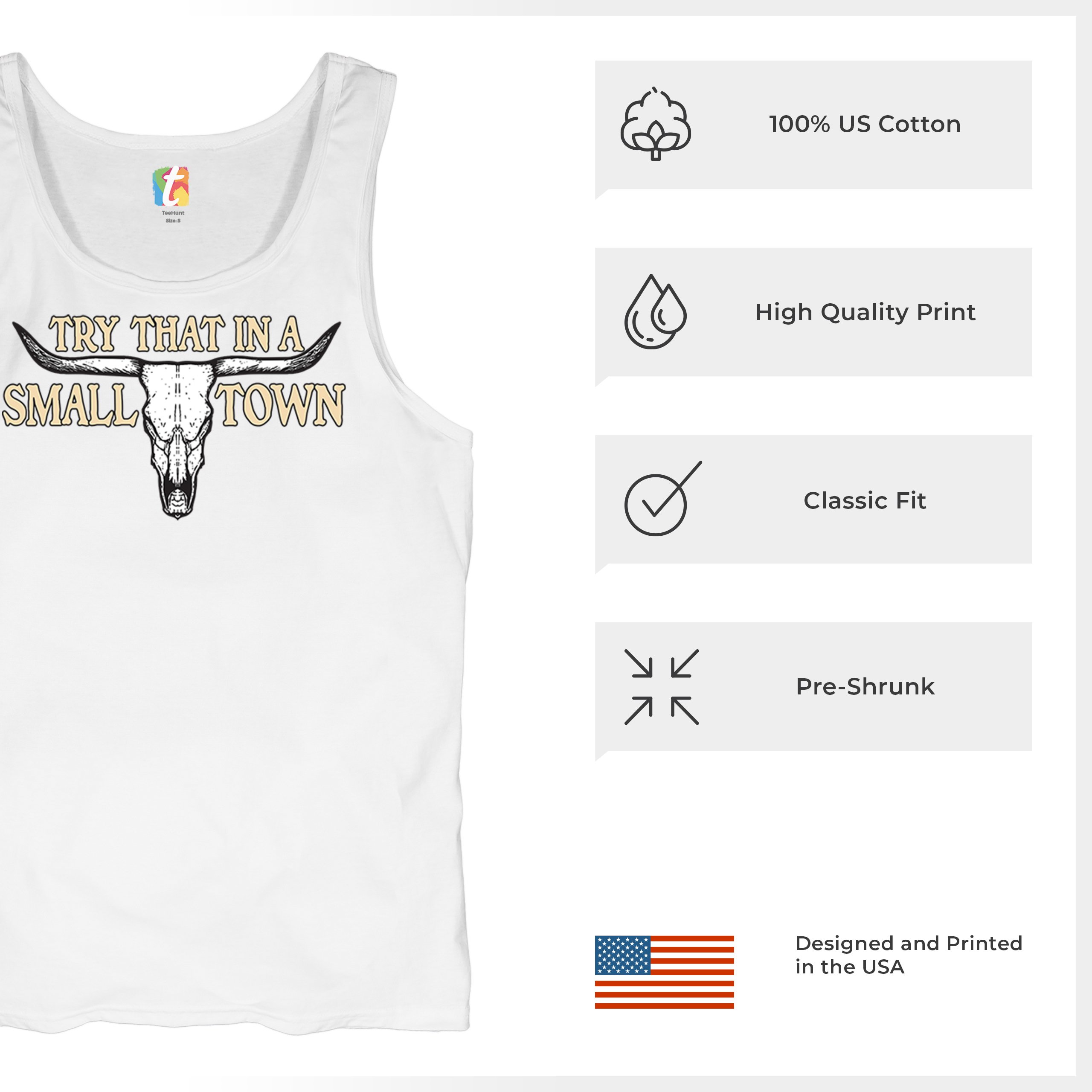 Try That in a Small Town Cattle Skull Tank Top American Patriotic US Men's Top - Picture 28 of 43
