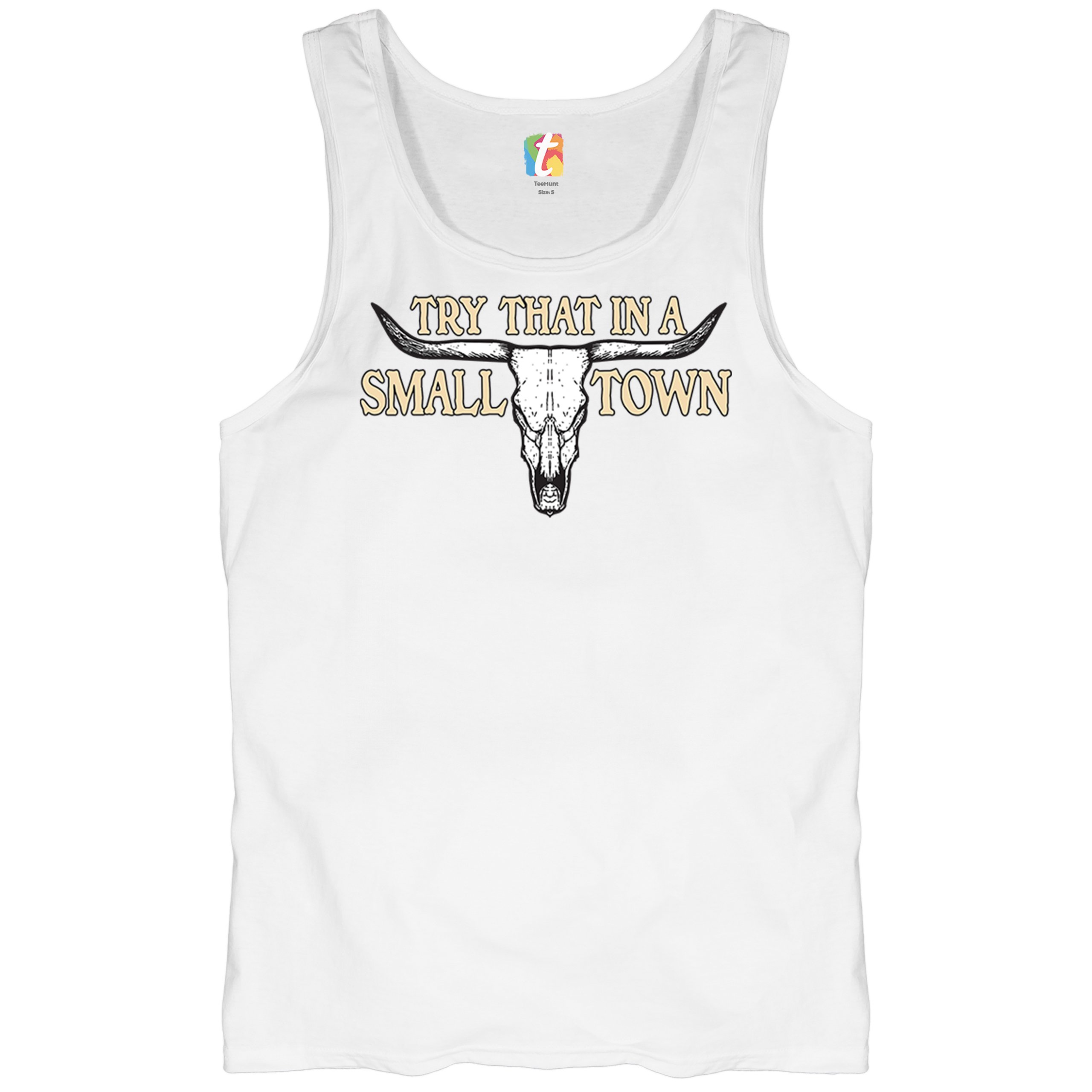 Try That in a Small Town Cattle Skull Tank Top American Patriotic US Men's Top - Picture 27 of 43