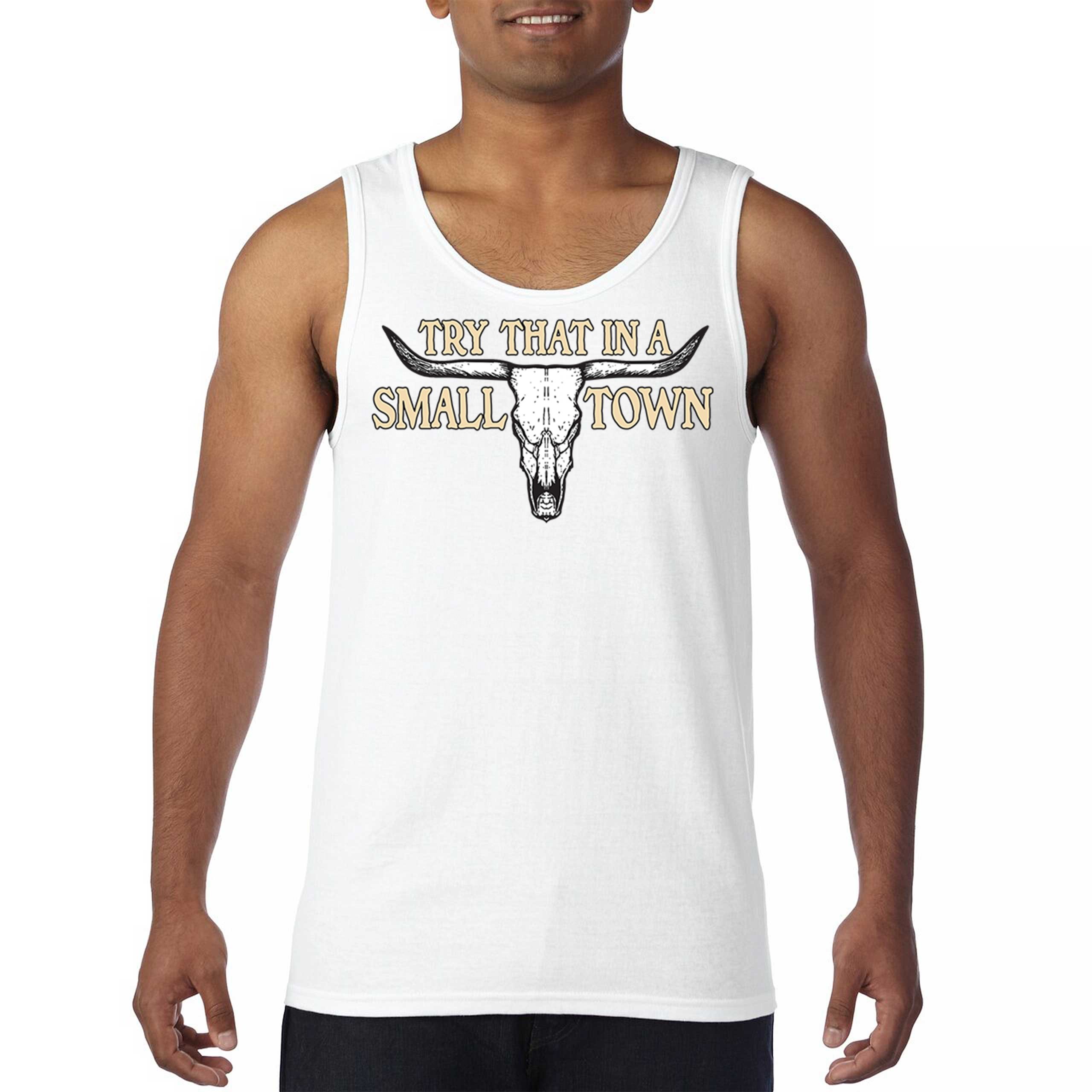Try That in a Small Town Cattle Skull Tank Top American Patriotic US Men's Top - Picture 23 of 43
