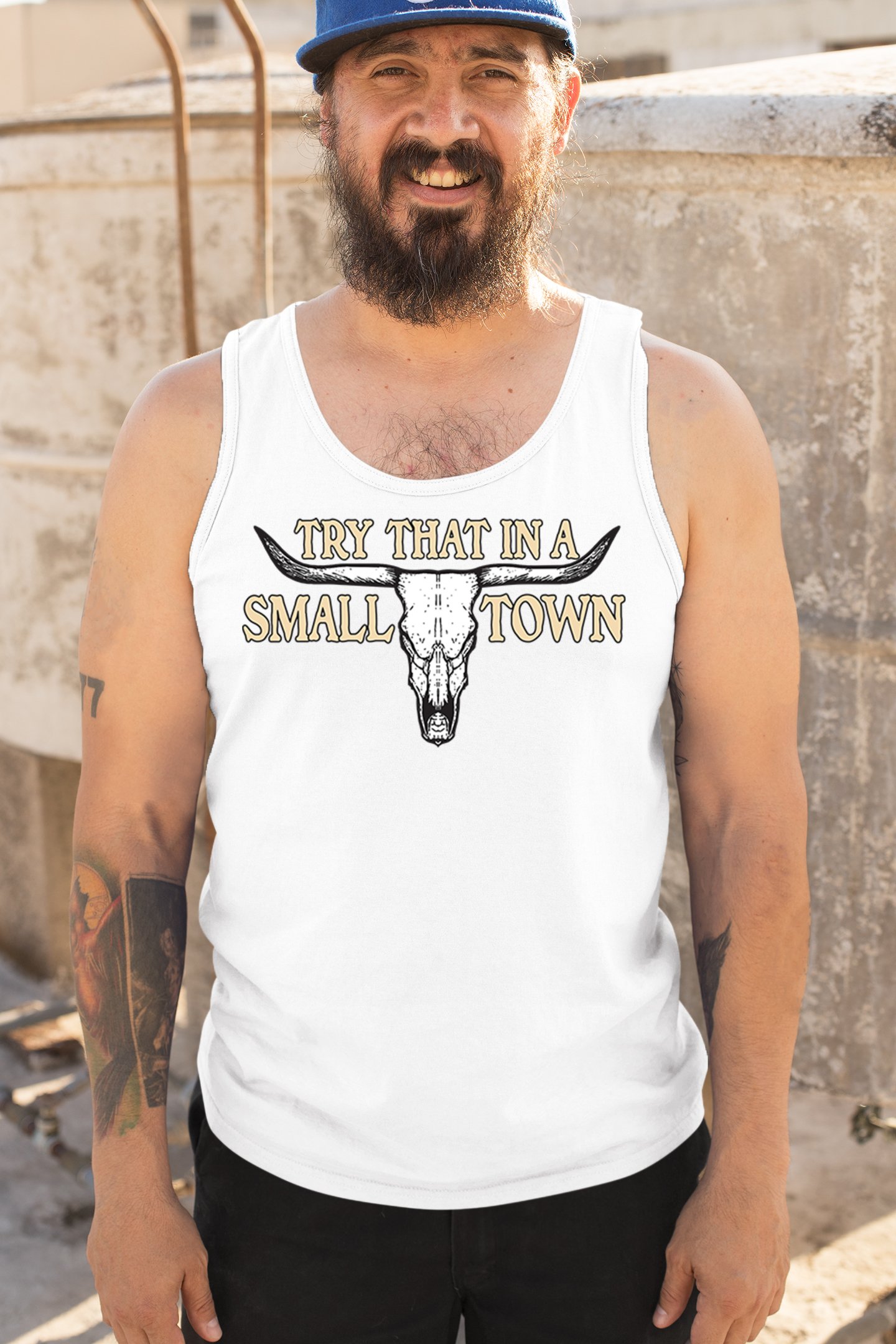 Try That in a Small Town Cattle Skull Tank Top American Patriotic US Men's Top - Picture 26 of 43