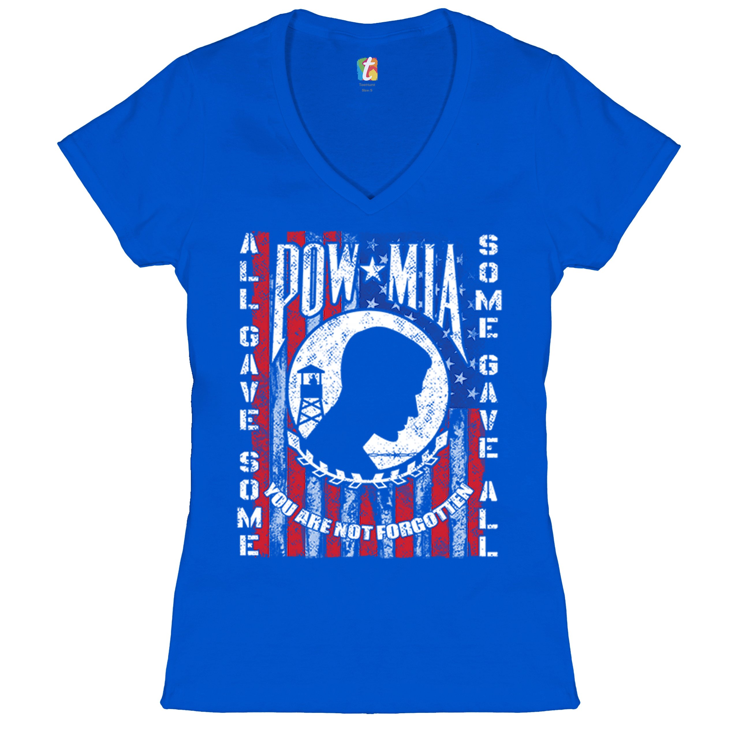 POW MIA You Are Not Forgotten Women's V-Neck T-shirt American Flag Veteran Tee - Picture 18 of 25
