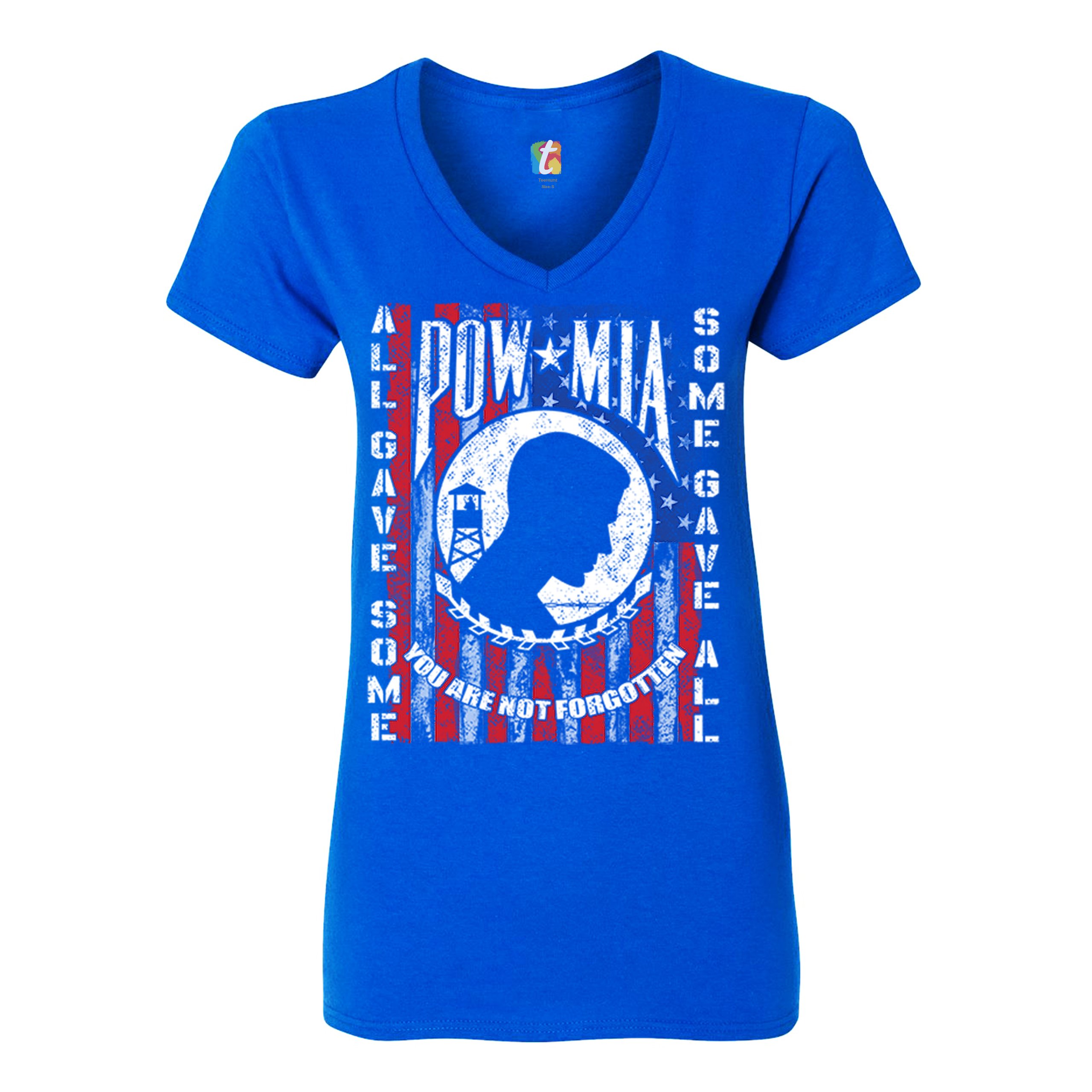 POW MIA You Are Not Forgotten Women's V-Neck T-shirt American Flag Veteran Tee - Picture 19 of 25
