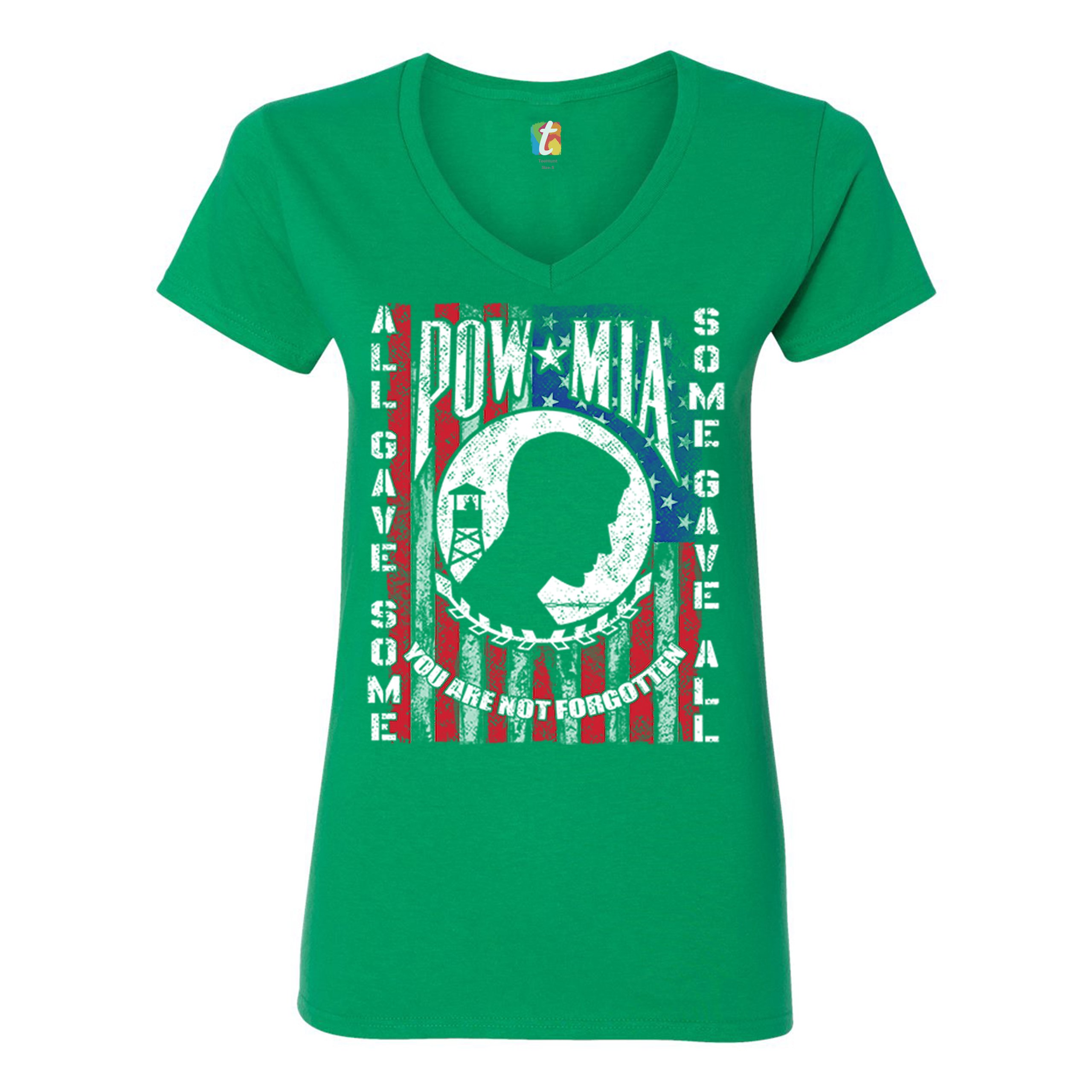 POW MIA You Are Not Forgotten Women's V-Neck T-shirt American Flag Veteran Tee - Picture 15 of 25