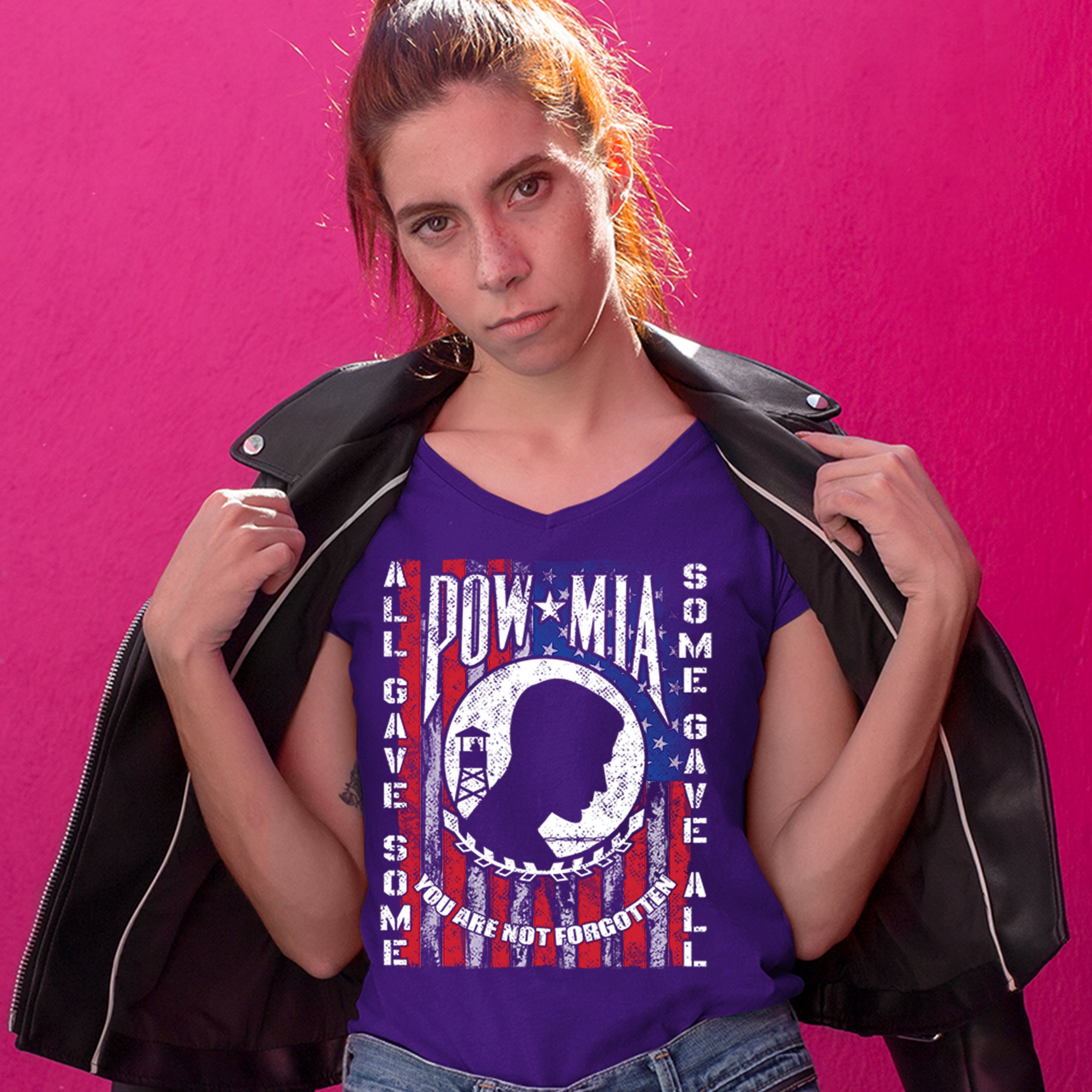 POW MIA You Are Not Forgotten Women's V-Neck T-shirt American Flag Veteran Tee - Picture 9 of 25