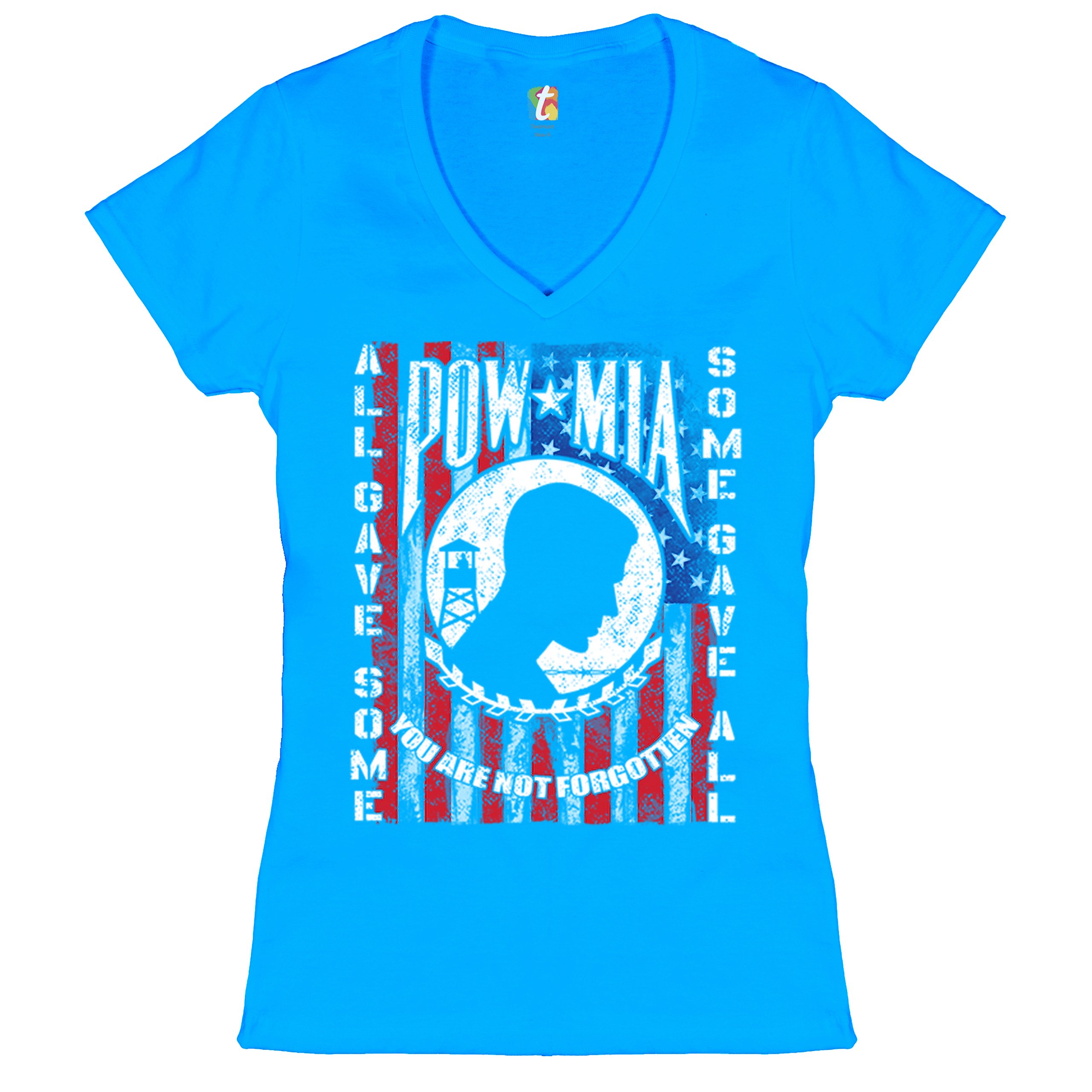 POW MIA You Are Not Forgotten Women's V-Neck T-shirt American Flag Veteran Tee - Picture 22 of 25