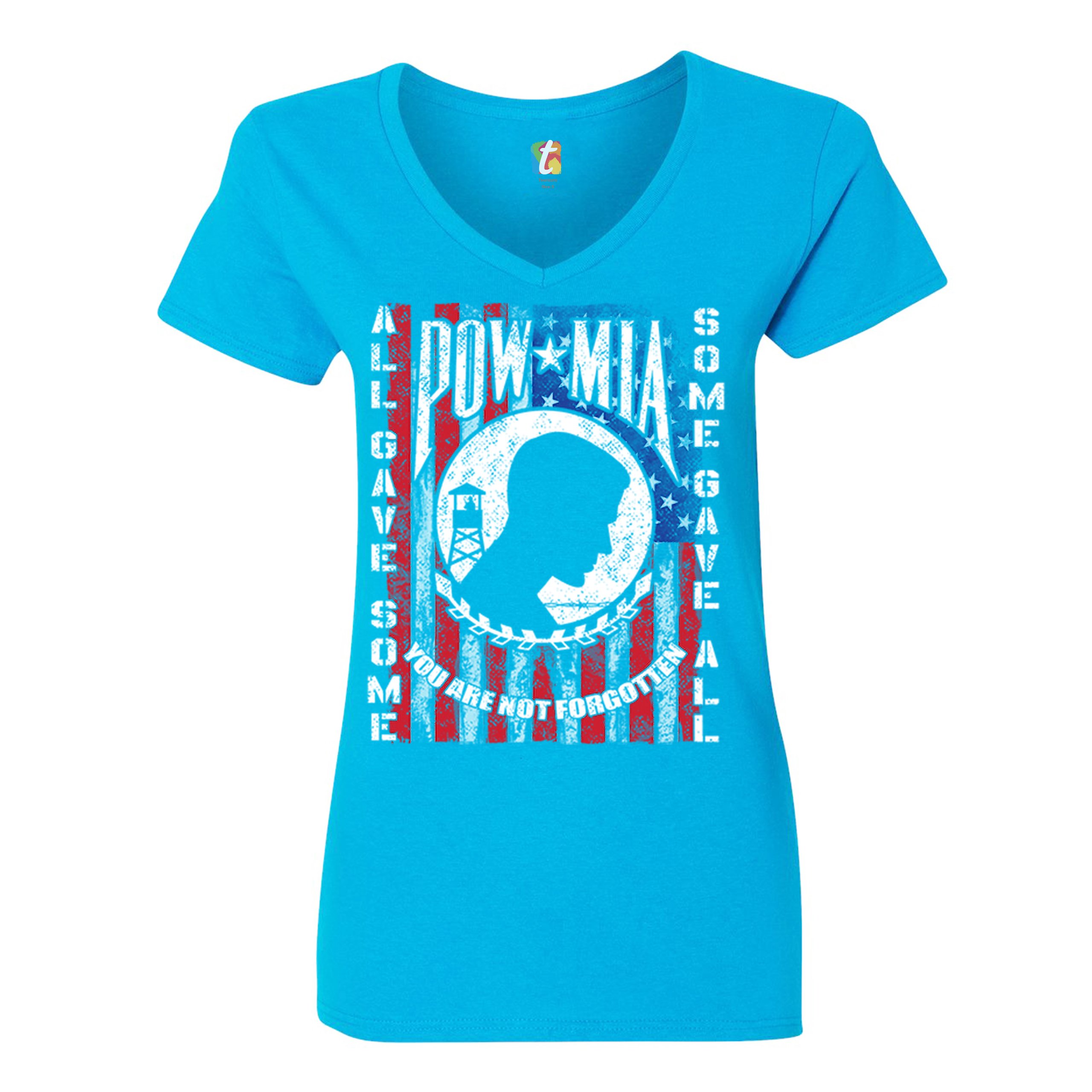 POW MIA You Are Not Forgotten Women's V-Neck T-shirt American Flag Veteran Tee - Picture 23 of 25