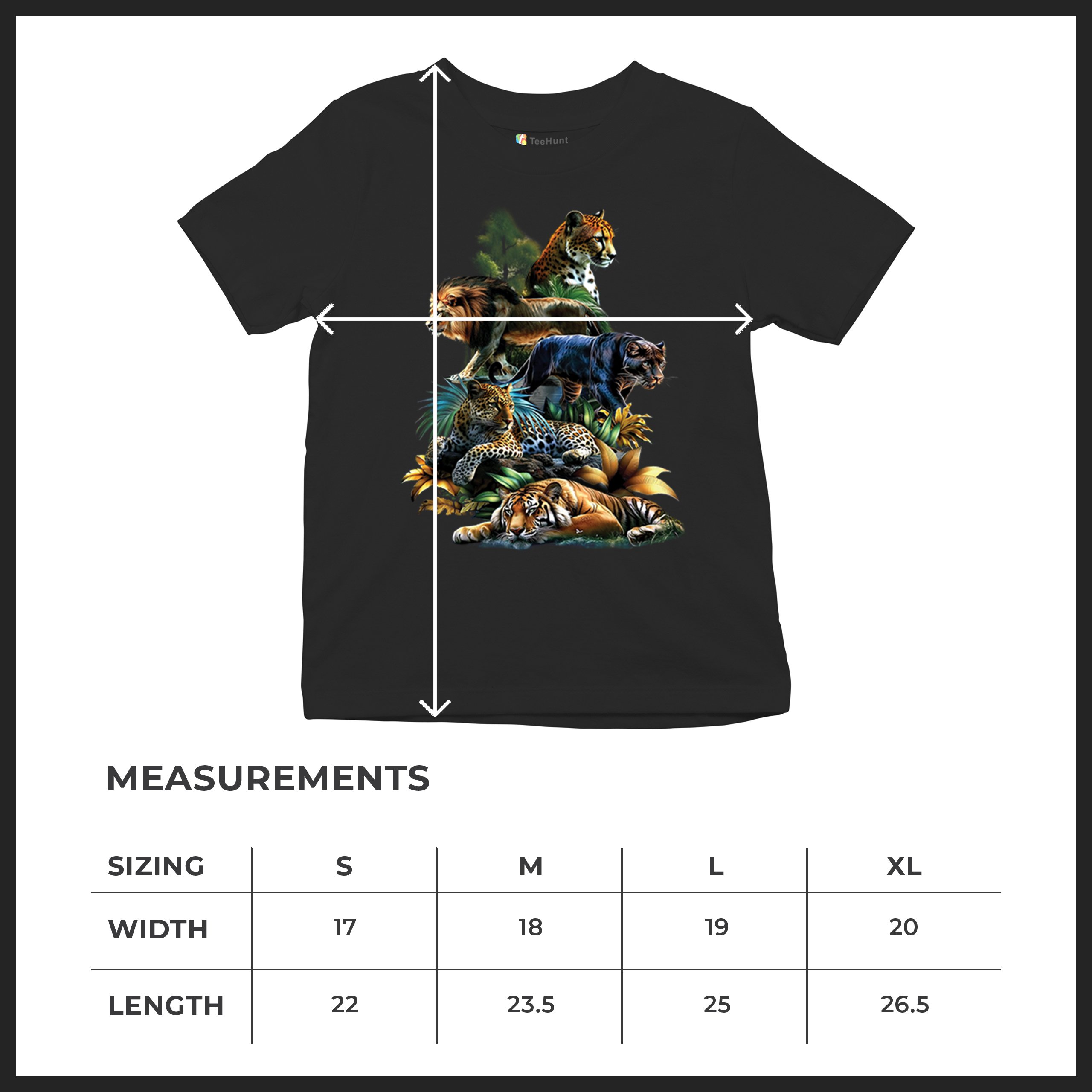Big Cats Jungle Collage Youth T-shirt Lion Tiger Leopard Animal Jaguar Kids - Picture 8 of 50