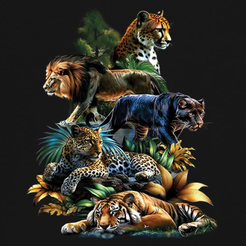 Big Cats Jungle Collage Youth T-shirt Lion Tiger Leopard Animal Jaguar Kids - Picture 4 of 50