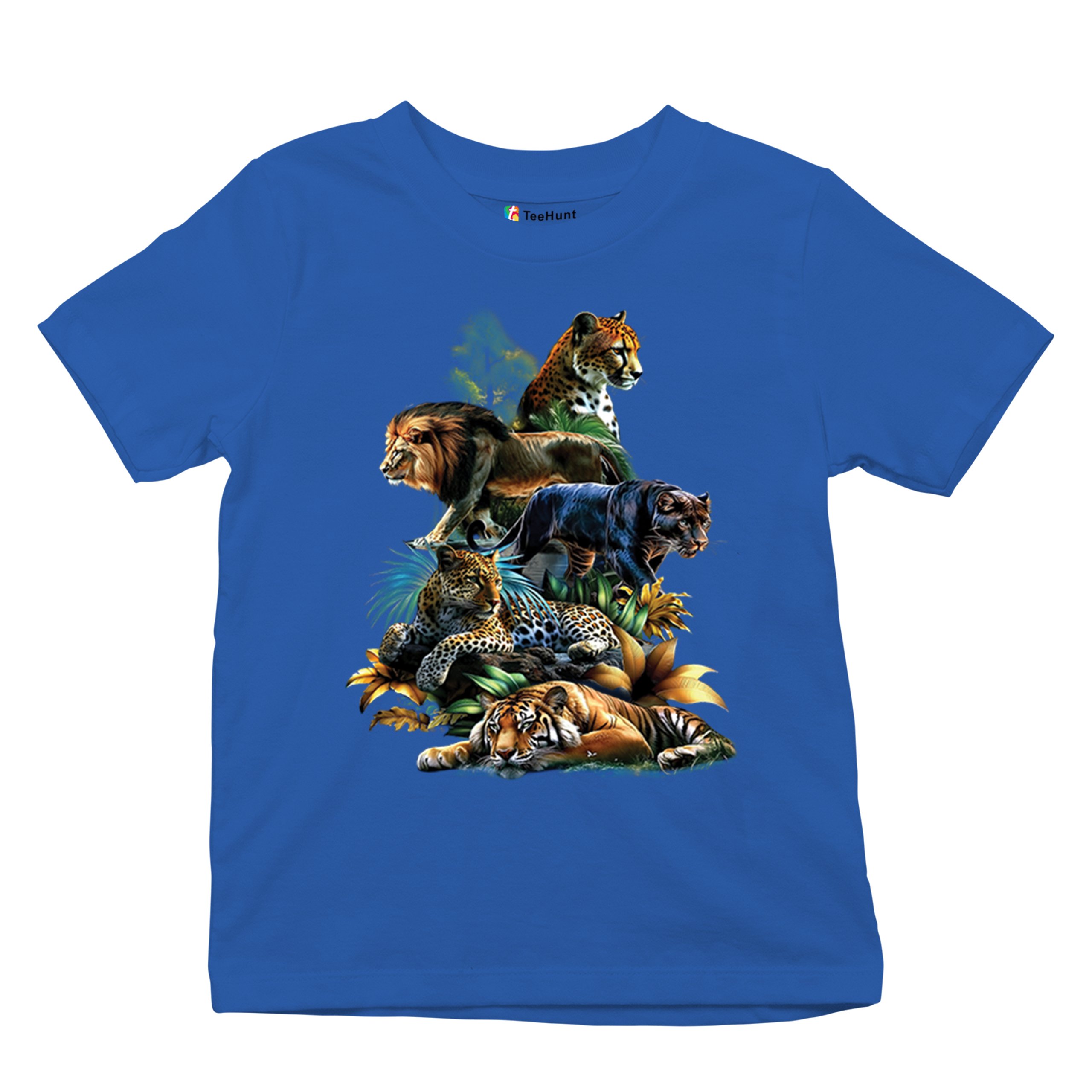 Big Cats Jungle Collage Youth T-shirt Lion Tiger Leopard Animal Jaguar Kids - Picture 41 of 50