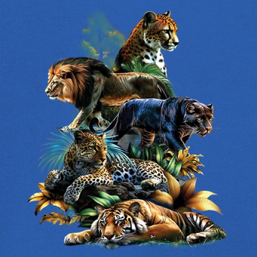 Big Cats Jungle Collage Youth T-shirt Lion Tiger Leopard Animal Jaguar Kids - Picture 39 of 50