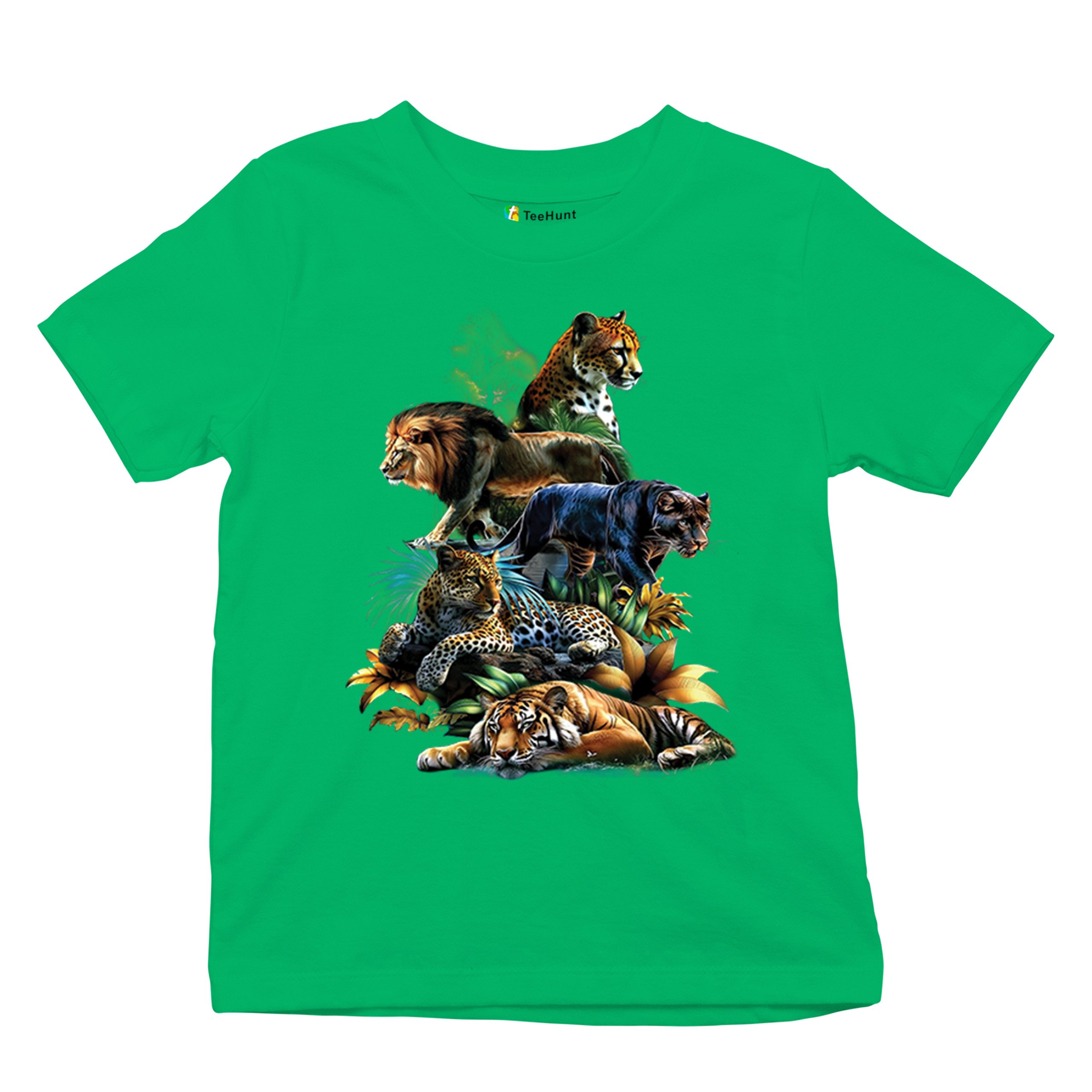 Big Cats Jungle Collage Youth T-shirt Lion Tiger Leopard Animal Jaguar Kids - Picture 34 of 50